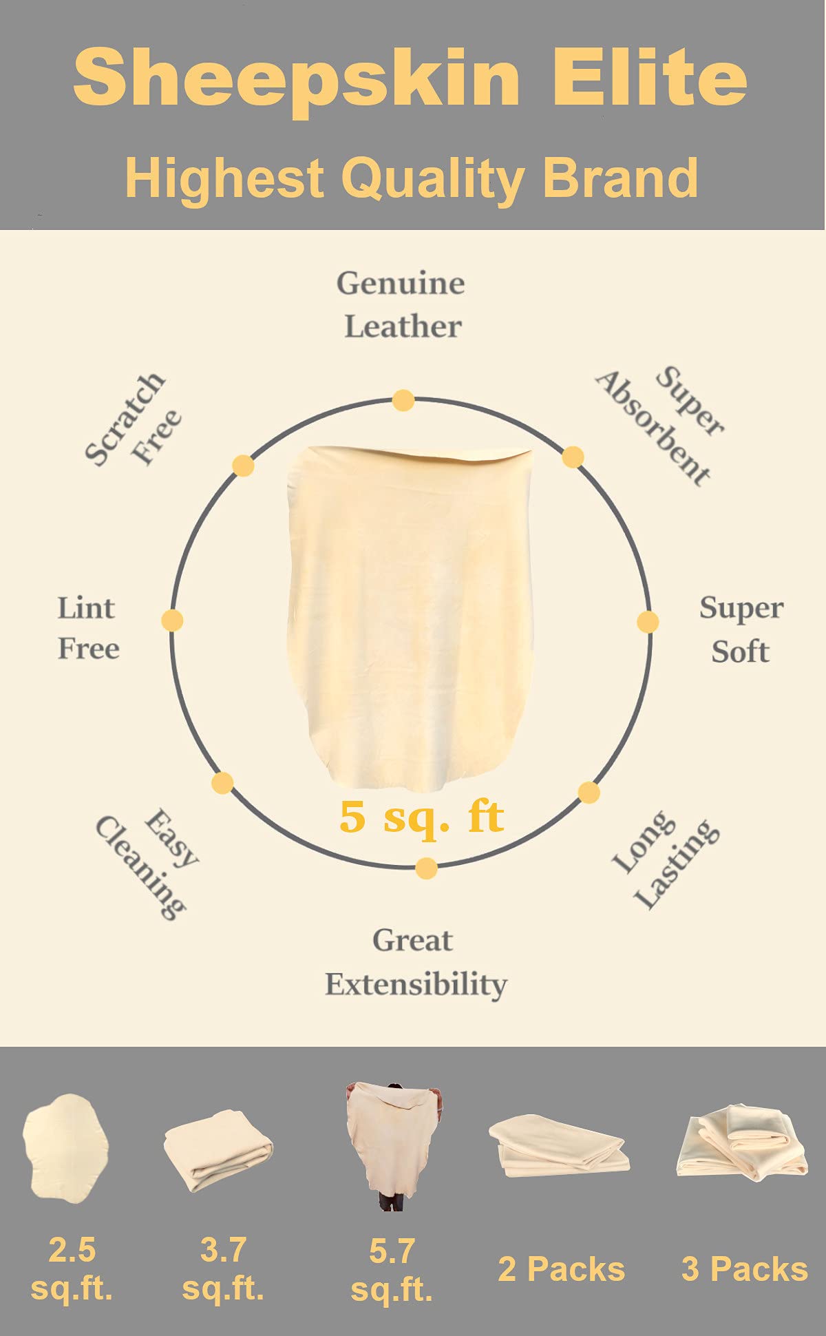 SHEEPSKIN ELITE chamois-drying-cloth no-lint finish leaves shine on surfaces.