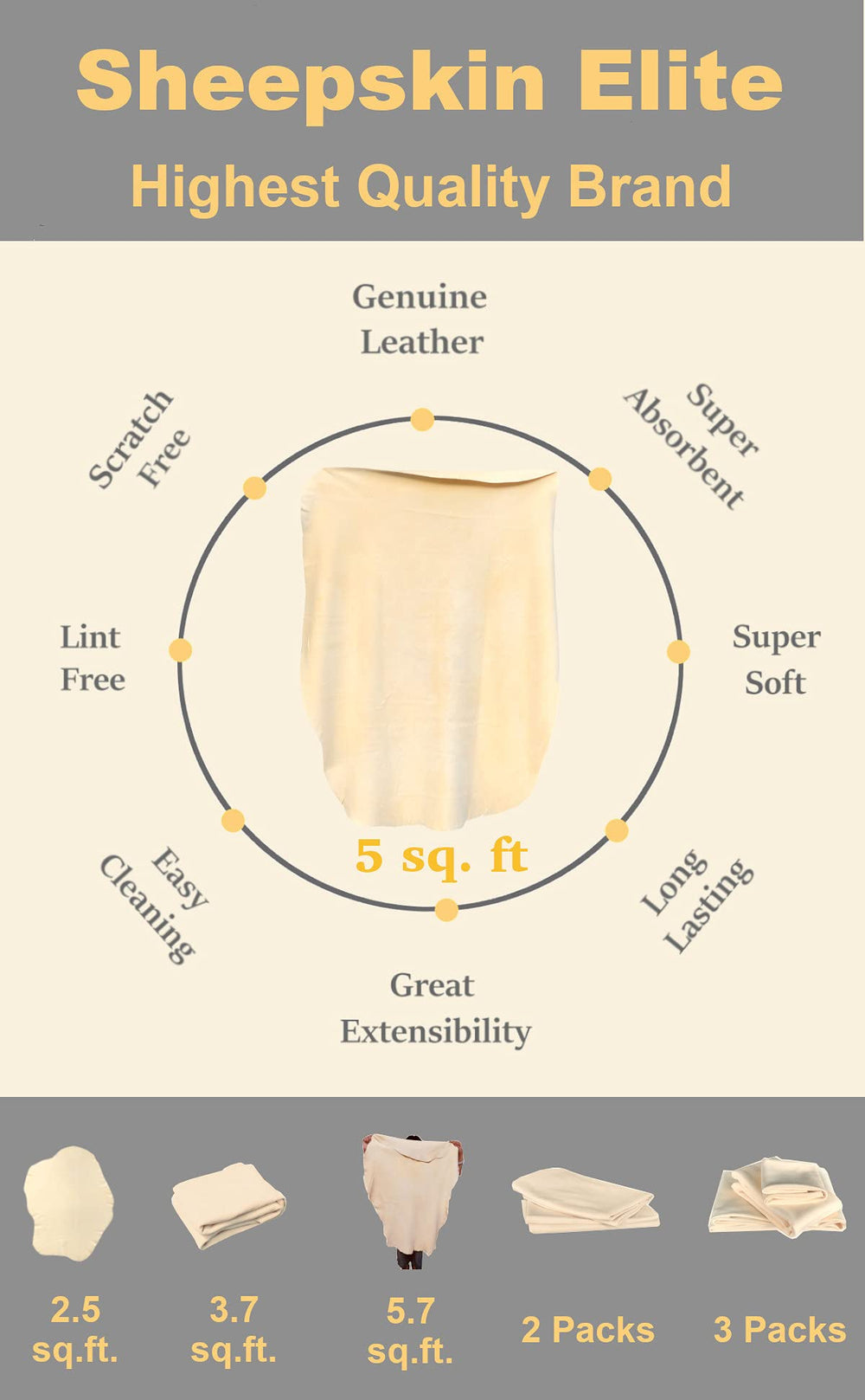 SHEEPSKIN ELITE chamois-drying-cloth no-lint finish leaves shine on surfaces.