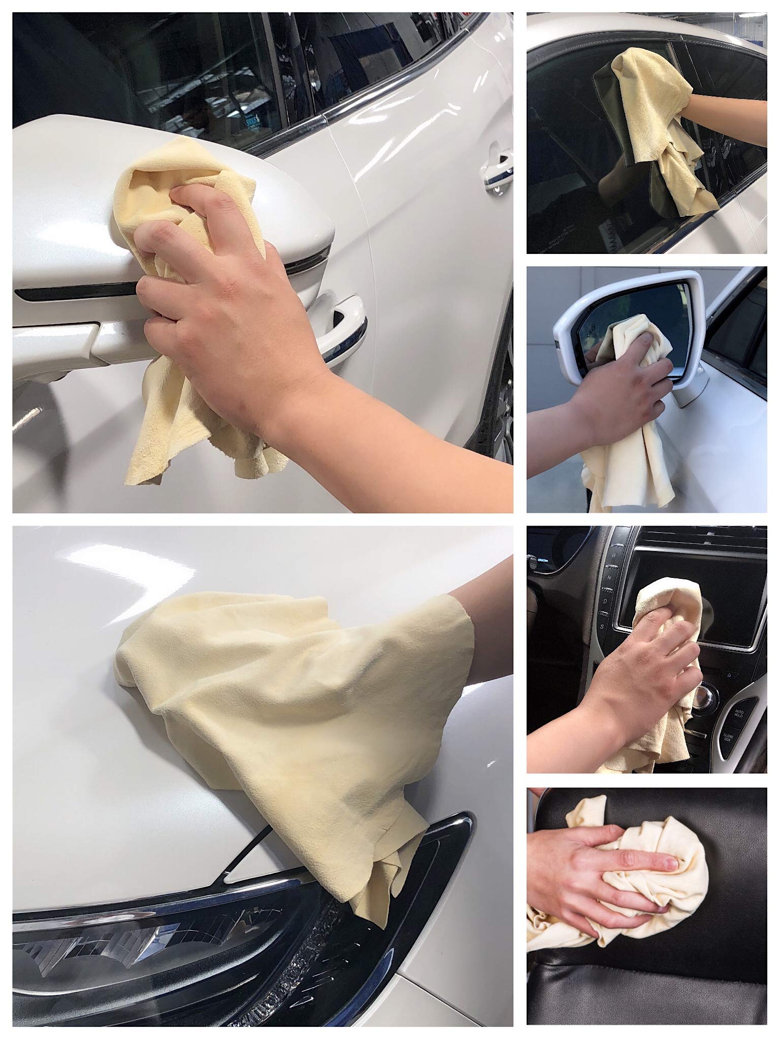 SHEEPSKIN ELITE chamois-drying-cloth soft leather texture protects delicate surfaces.