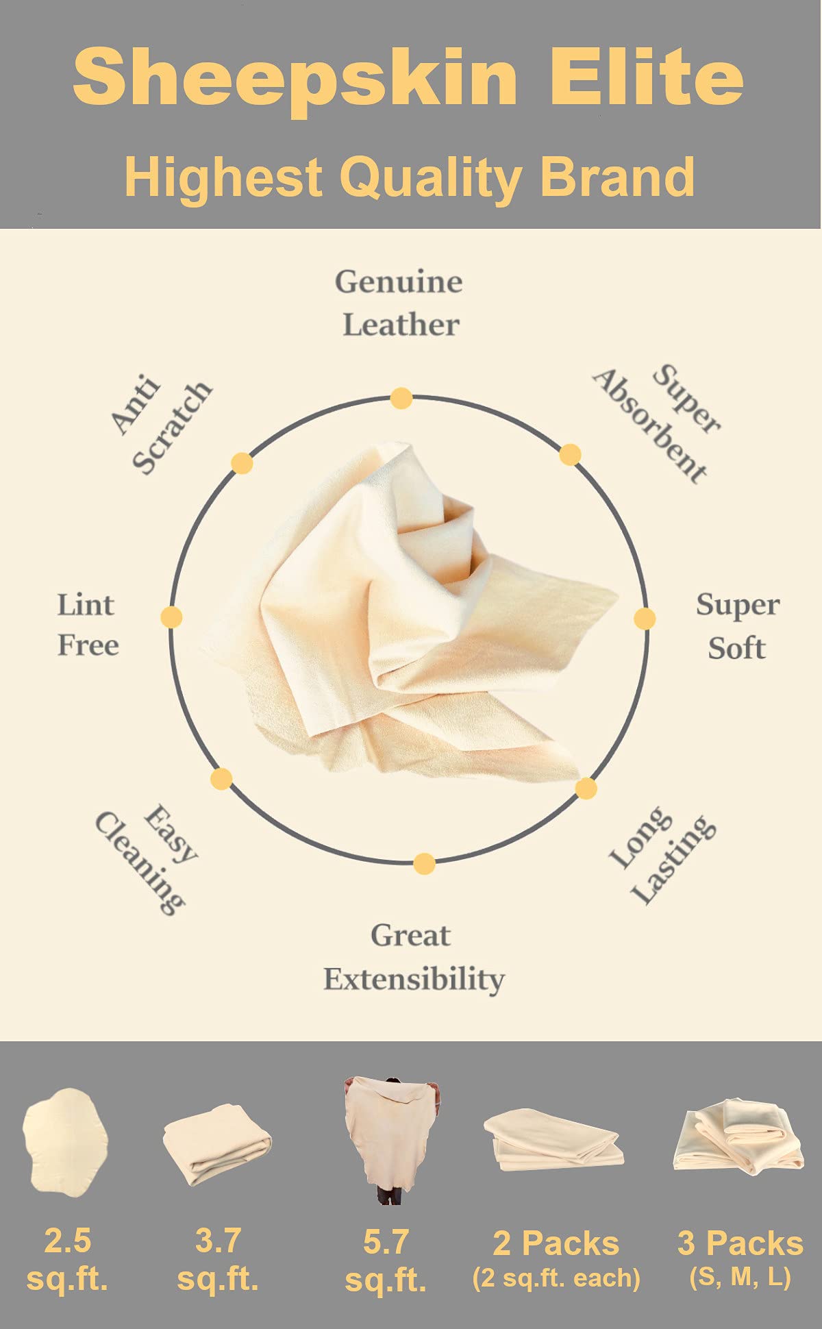 SHEEPSKIN ELITE multi-use chamois for boat, windows, and interiors.