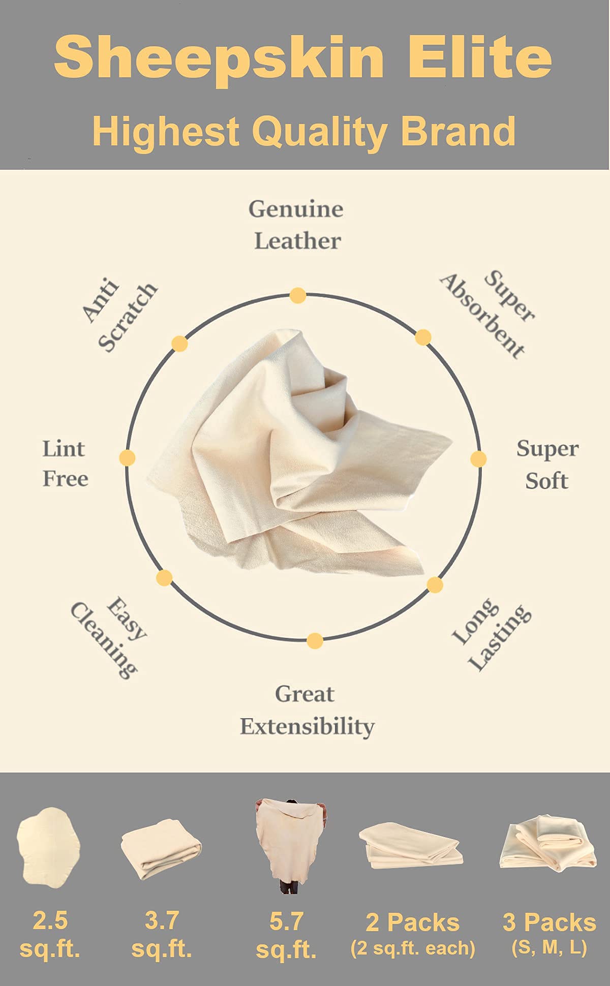 SHEEPSKIN ELITE natural tan chamois offers luxury feel and absorbency.