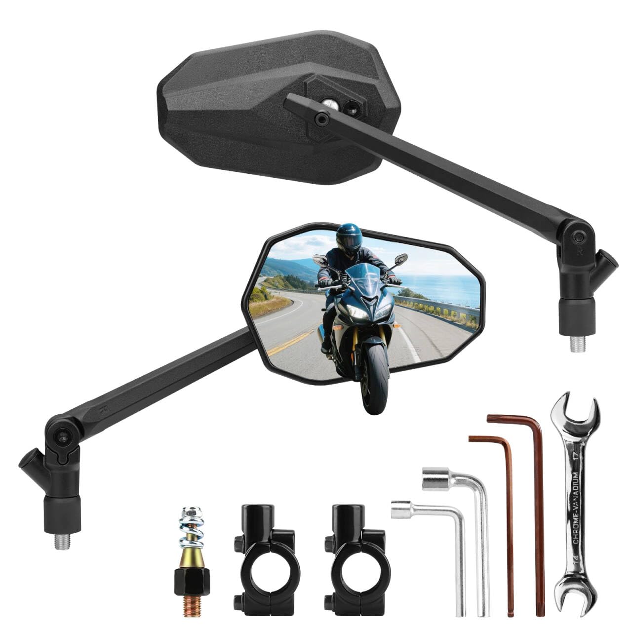 SHEJISI 360° anti‑impact motorcycle mirror for rugged rides.