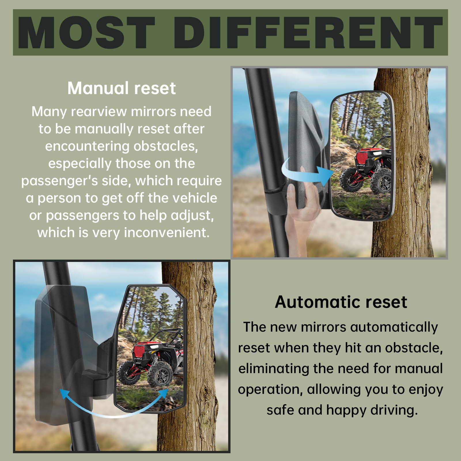 Folded SHEJISI Ranger mirrors showing compact profile and easy storage