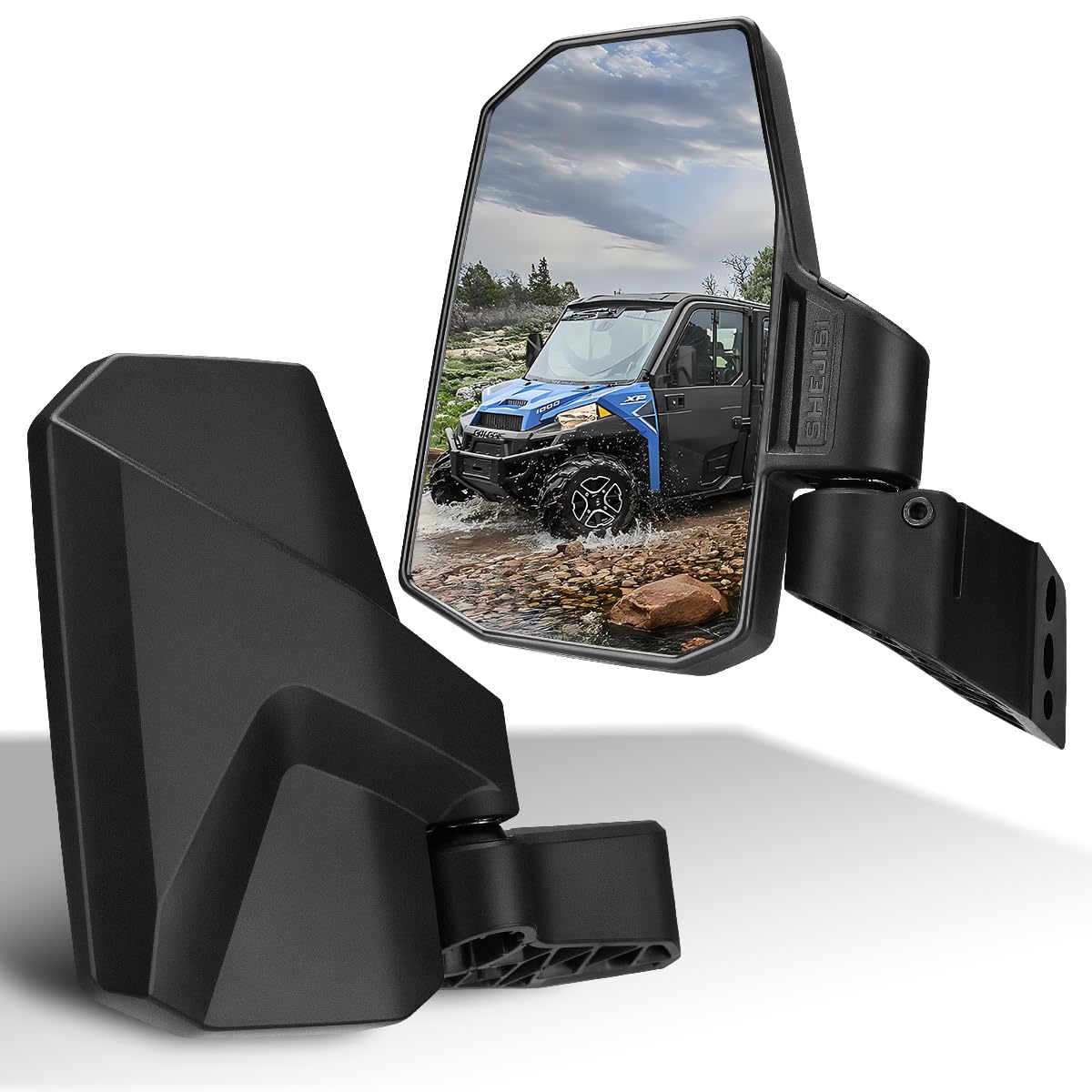 SHEJISI Ranger side view mirror in fold position with spring-back for quick reset.