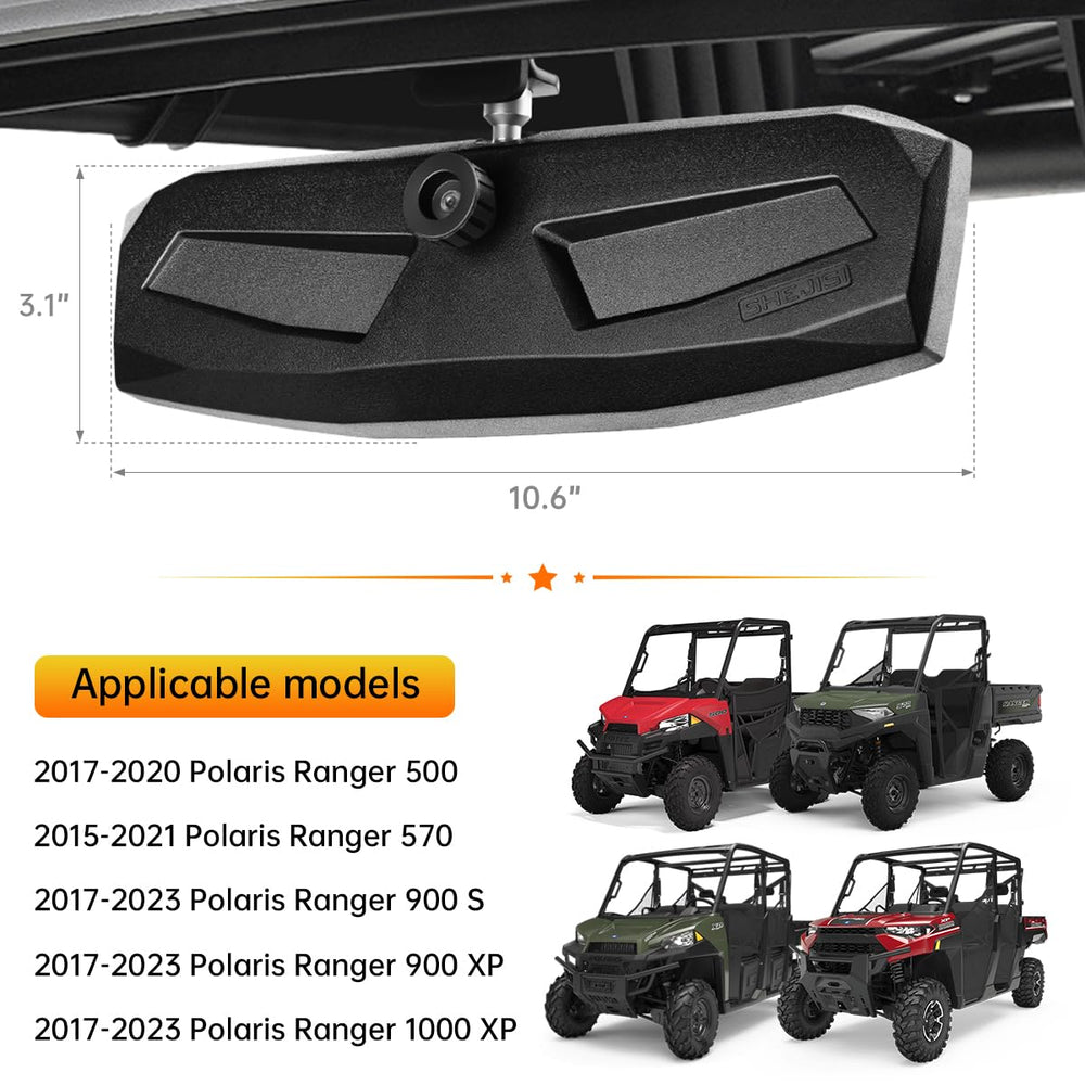SHEJISI UTV mirror glass closeup highlights anti-dazzle convex surface.