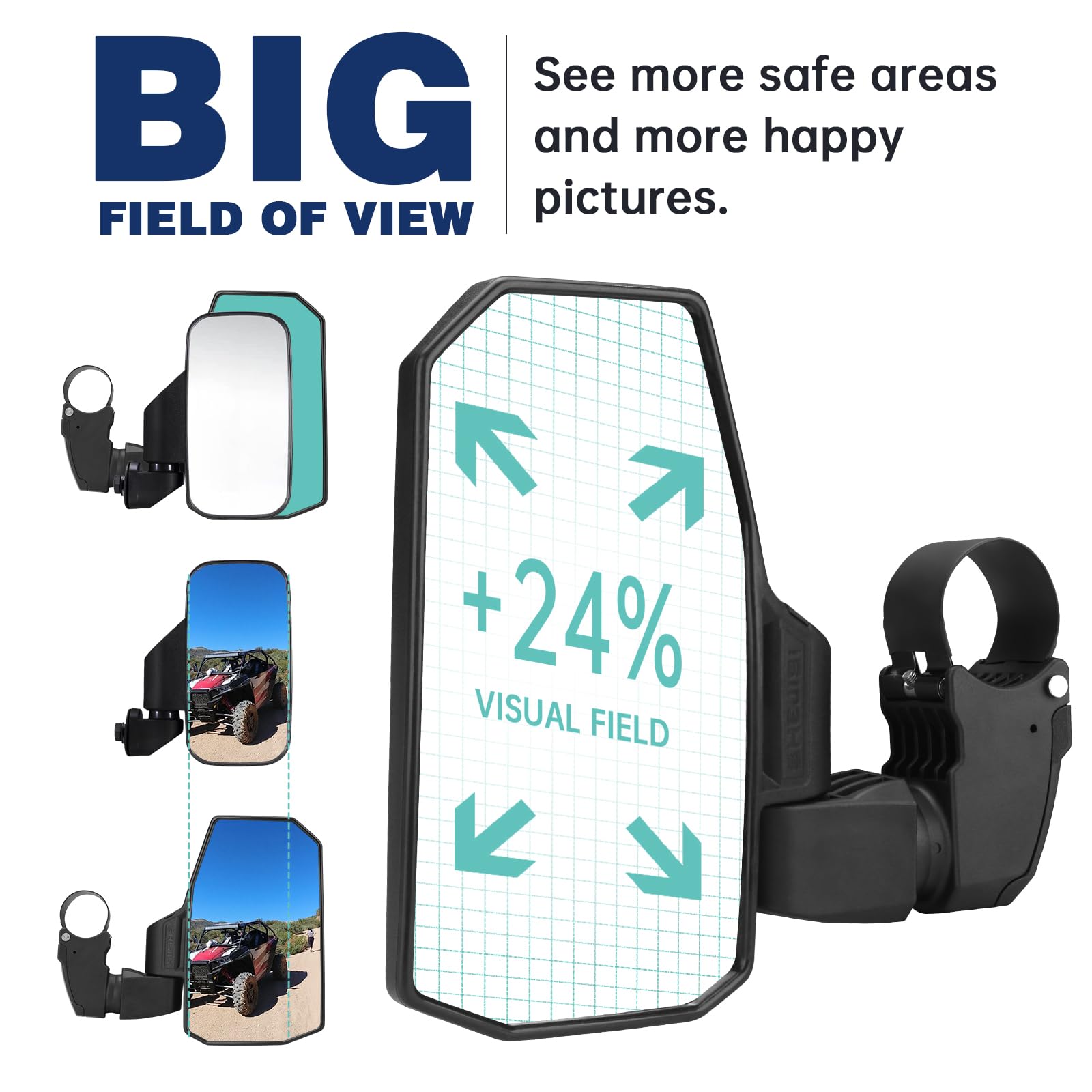 SHEJISI UTV mirrors install easily on round tubes with windshields