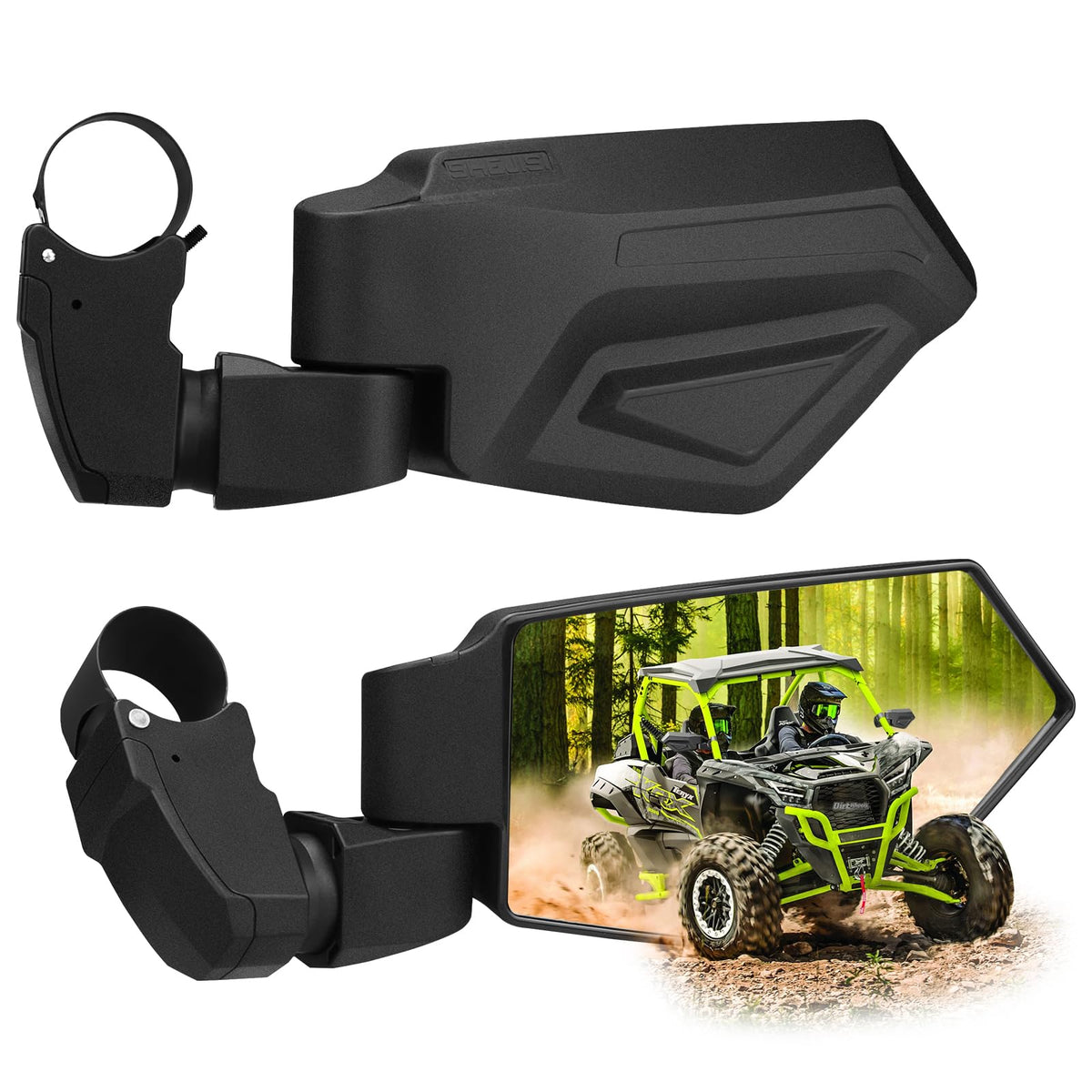 SHEJISI UTV mirrors with spring-back feature for quick reset after obstacle contact