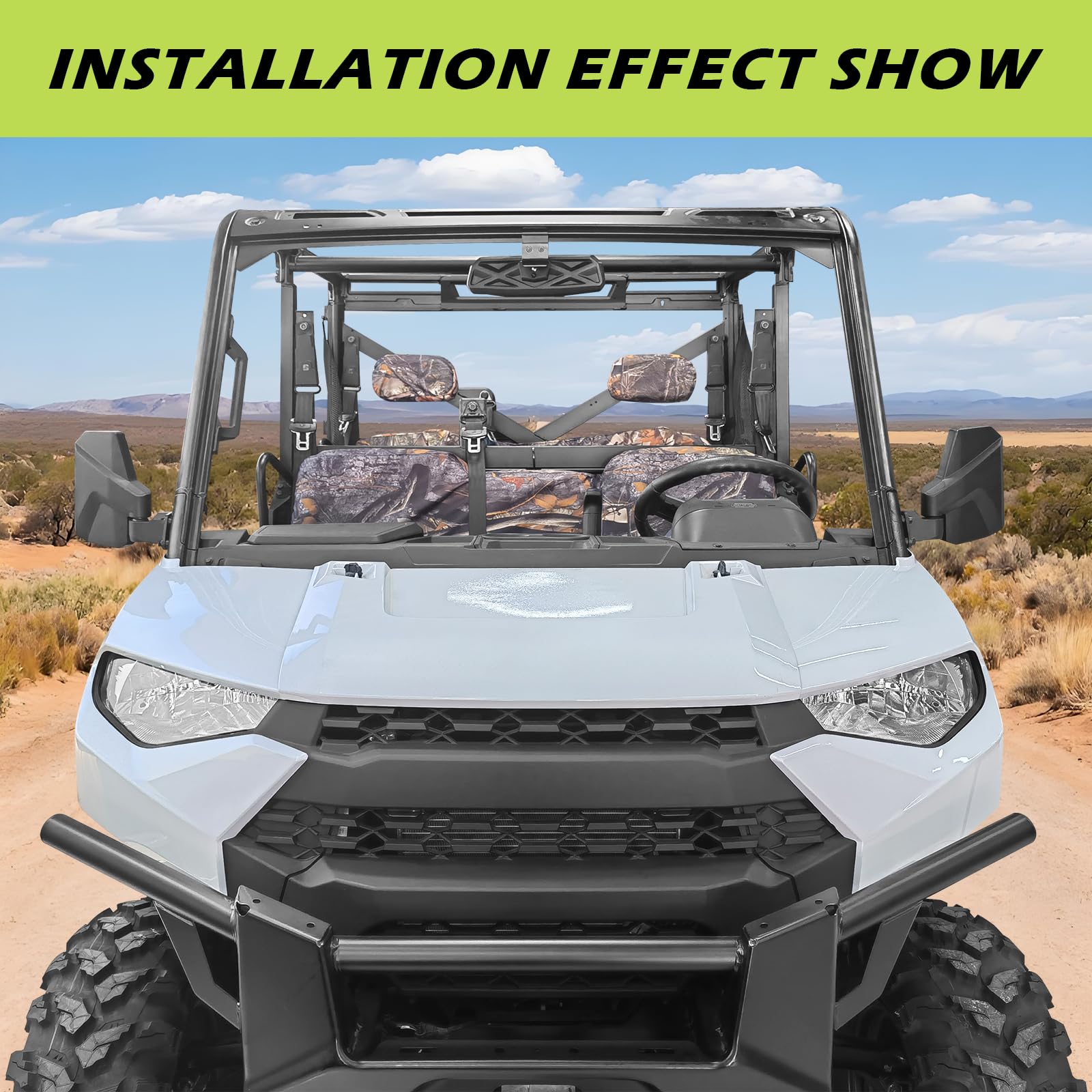 SHEJISI UTV rear view mirror uses durable aluminum clamps.
