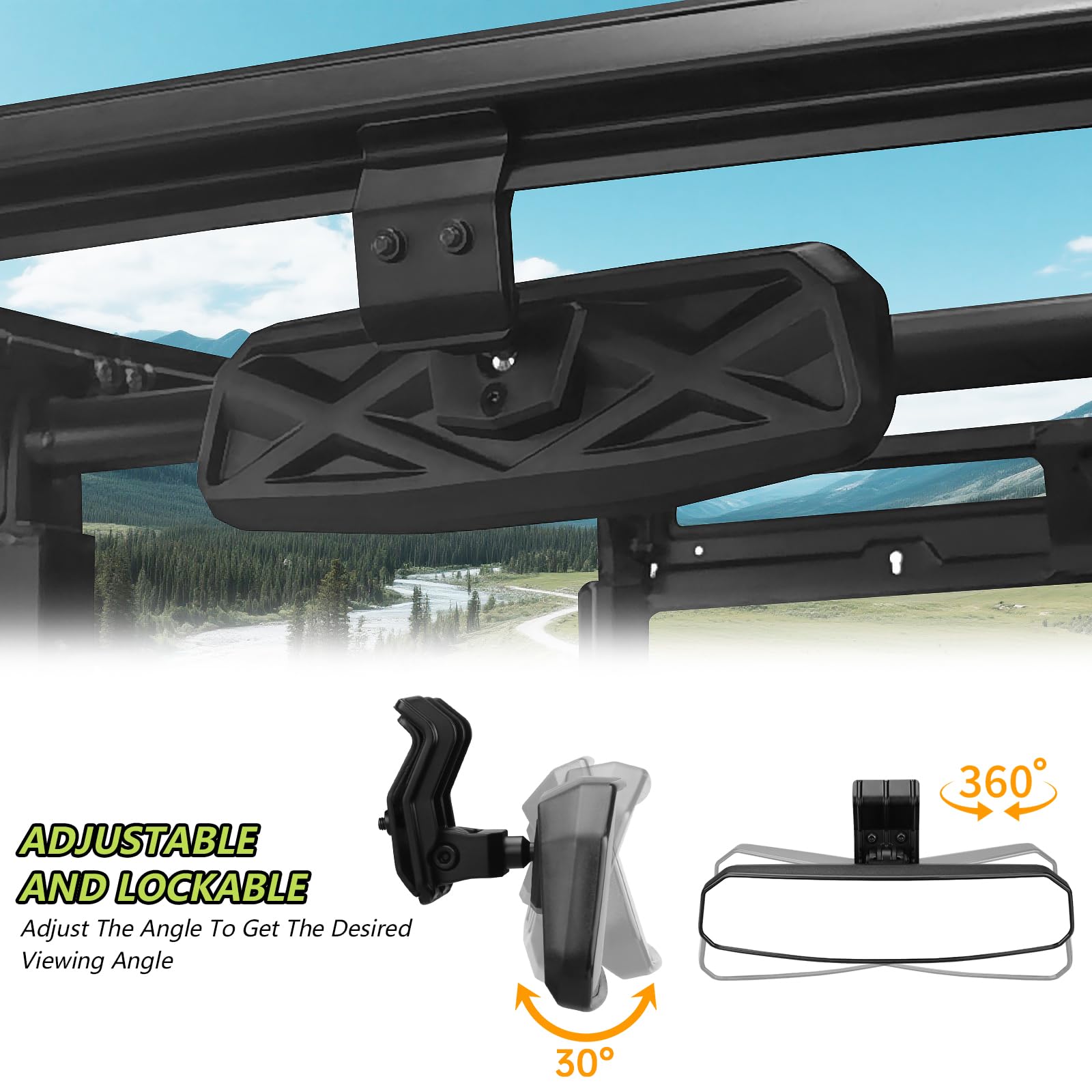 SHEJISI UTV rear view mirror installs without roof removal.