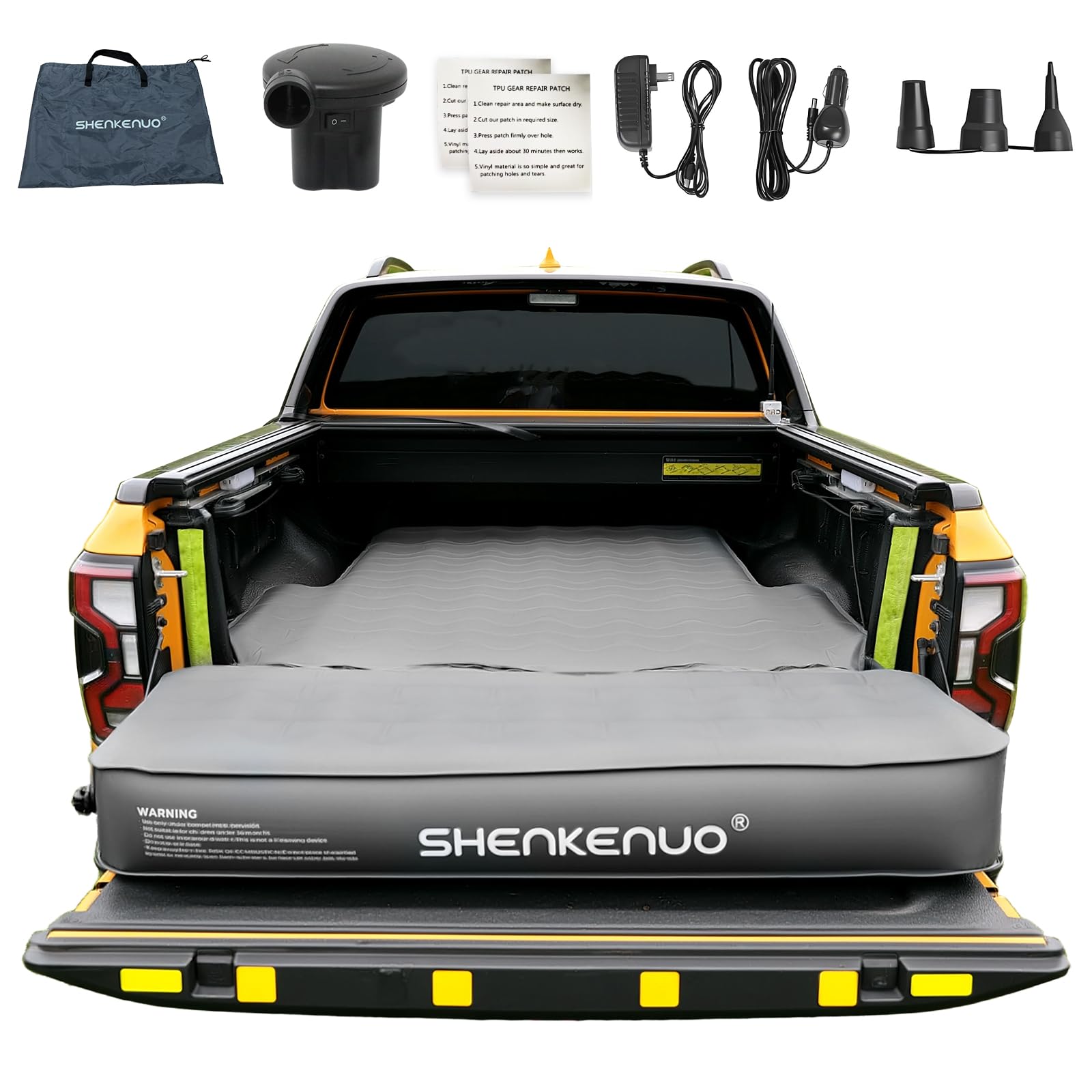 SHENKENUO truck bed air mattress Tacoma fit offers a comfortable car camping experience.