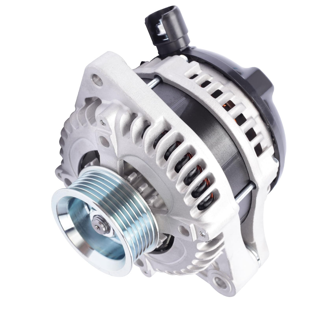 SHICHU alternator front view showing sturdy build for reliable vehicle power.