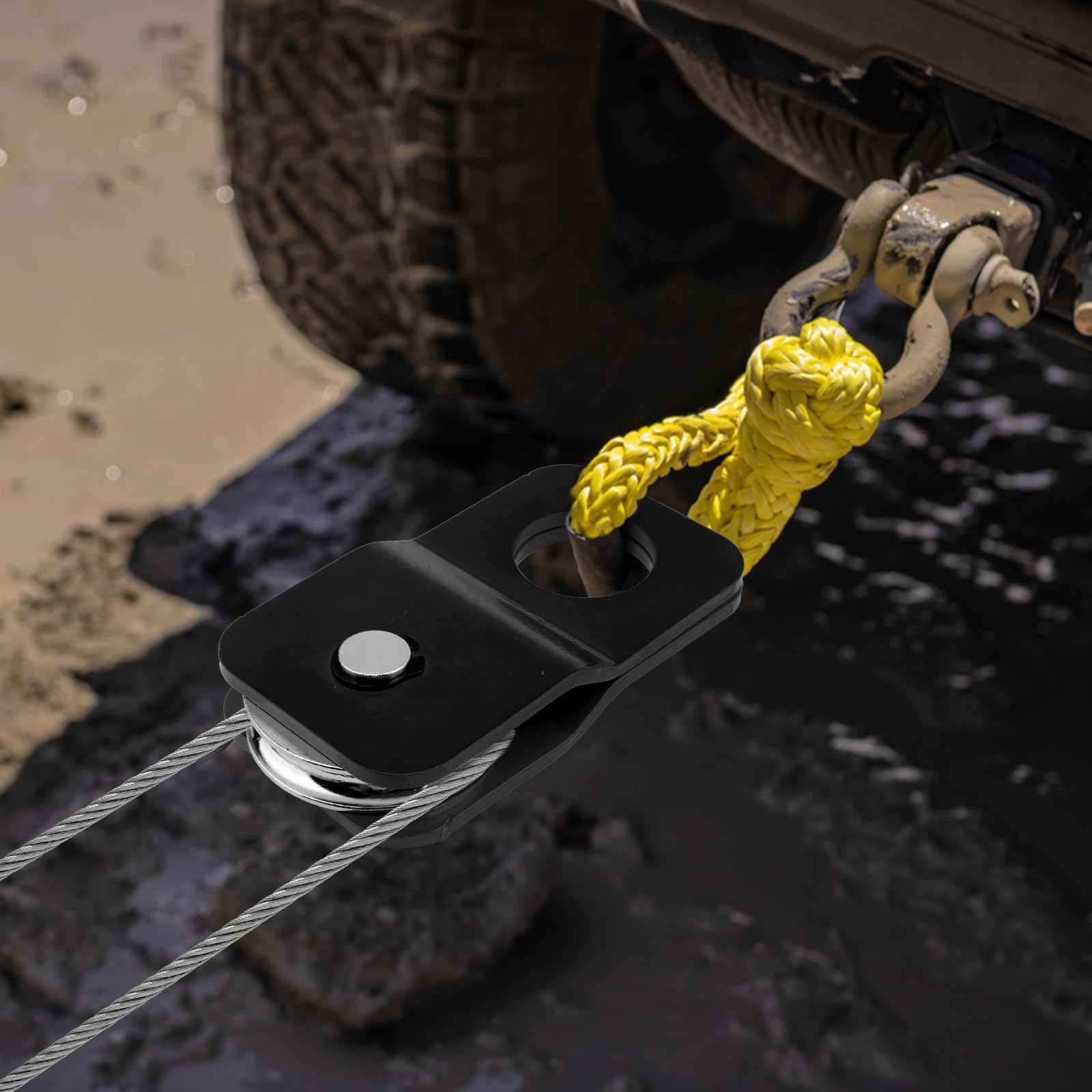 Shiguan Winch Snatch Block 8000lbs angled-pull for safe recovery around obstacles.