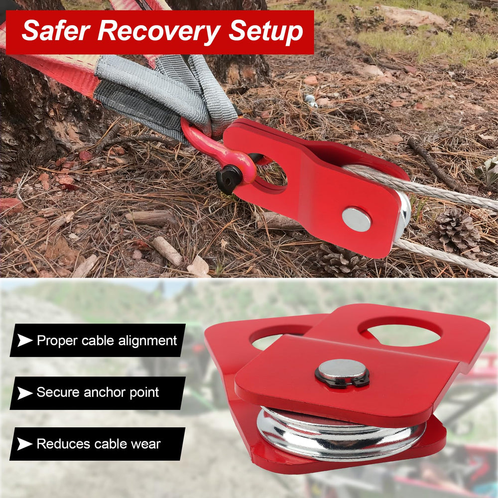 Shiguan Winch Snatch Block in-use recovery scene shows controlled angled pull.