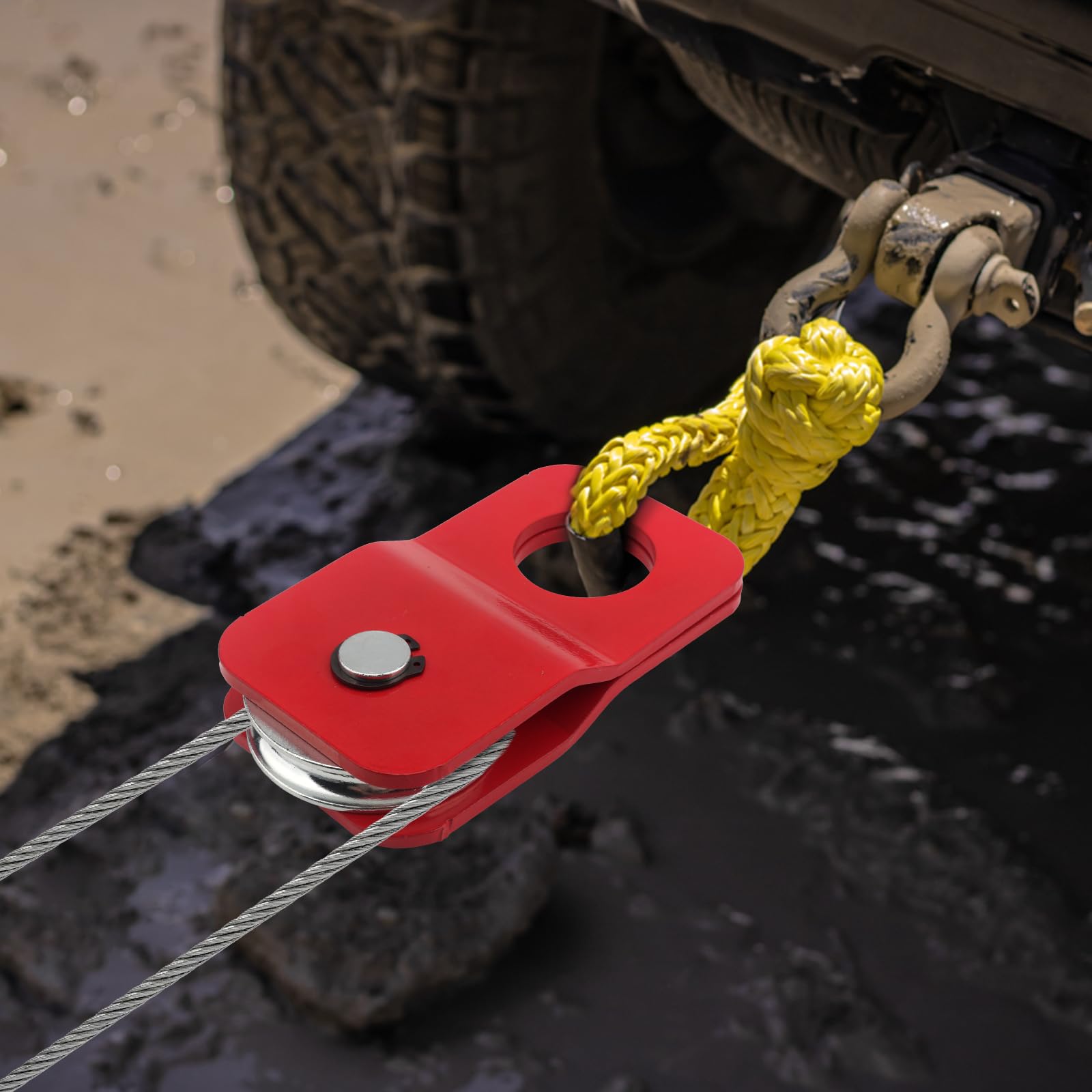 Shiguan Winch Snatch Block installation atv-utv image demonstrates easy setup.