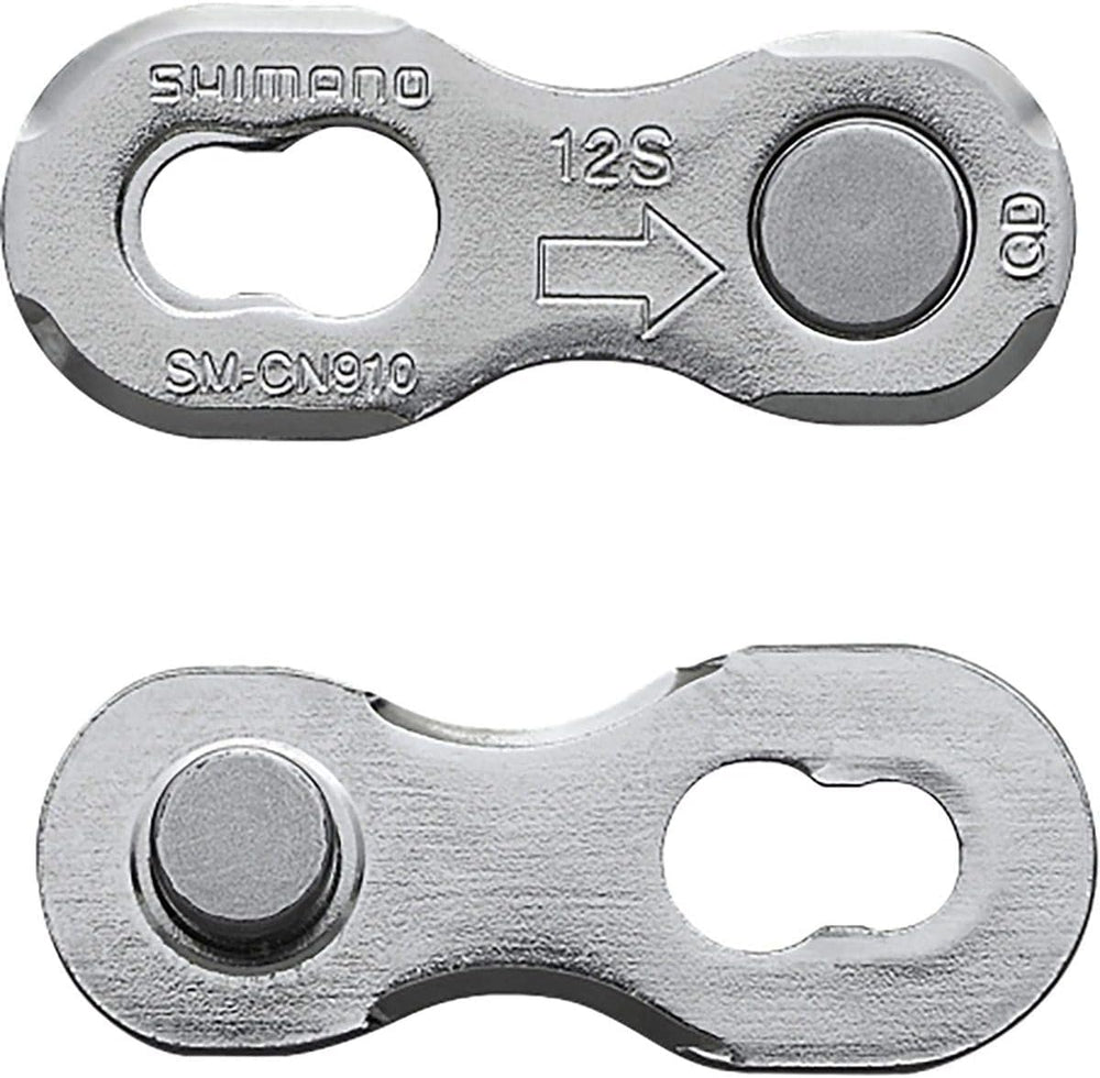 Close-up of Shimano XTR quick links showing durable nickel-plated construction.