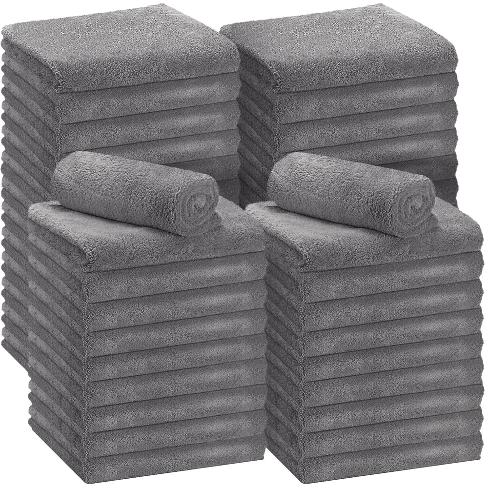 Shimeyao microfiber towels in gray, 16x16 inches, edgeless for scratch-free car detailing.