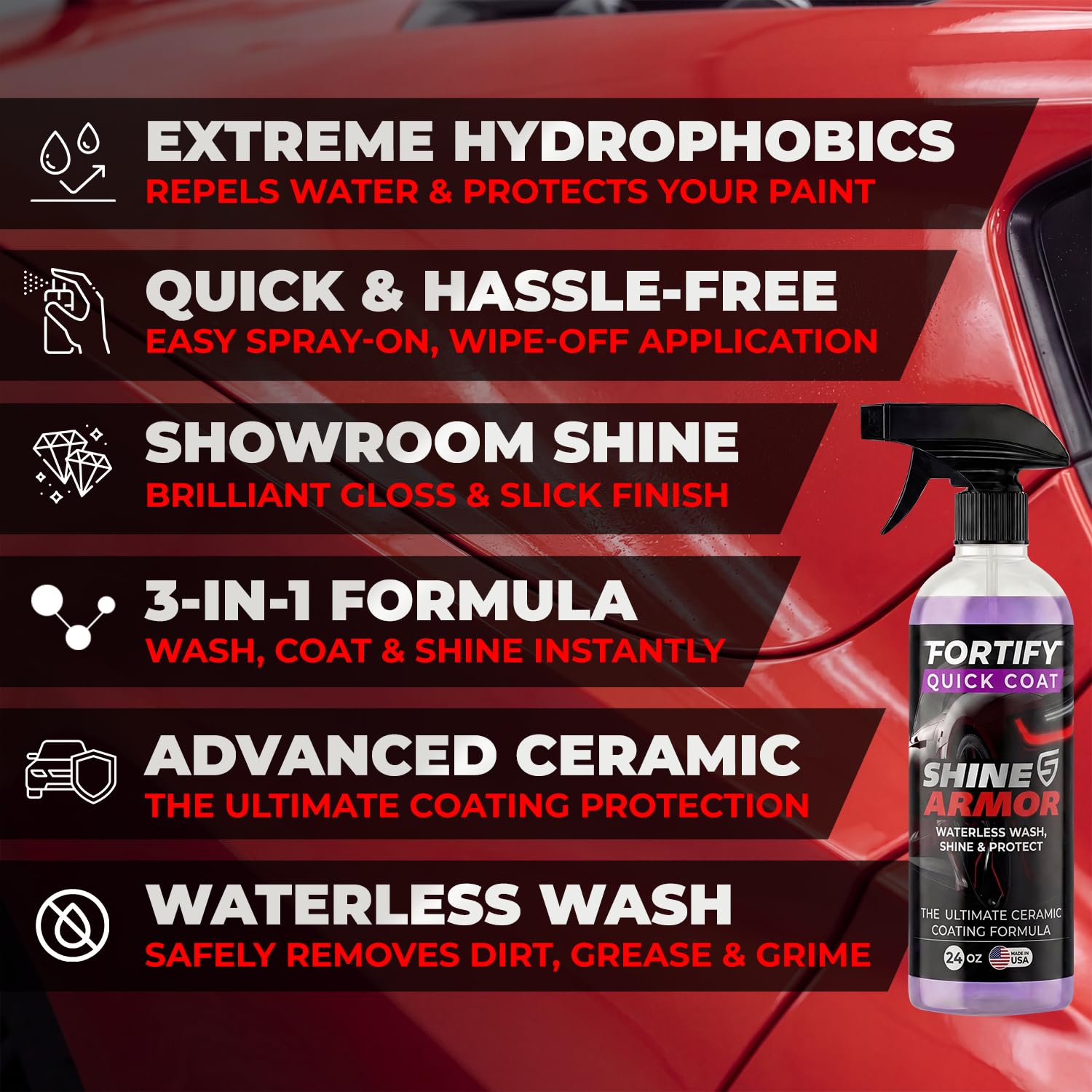 Beading water on painted surface after Fortify Quick Coat for hydrophobic protection.