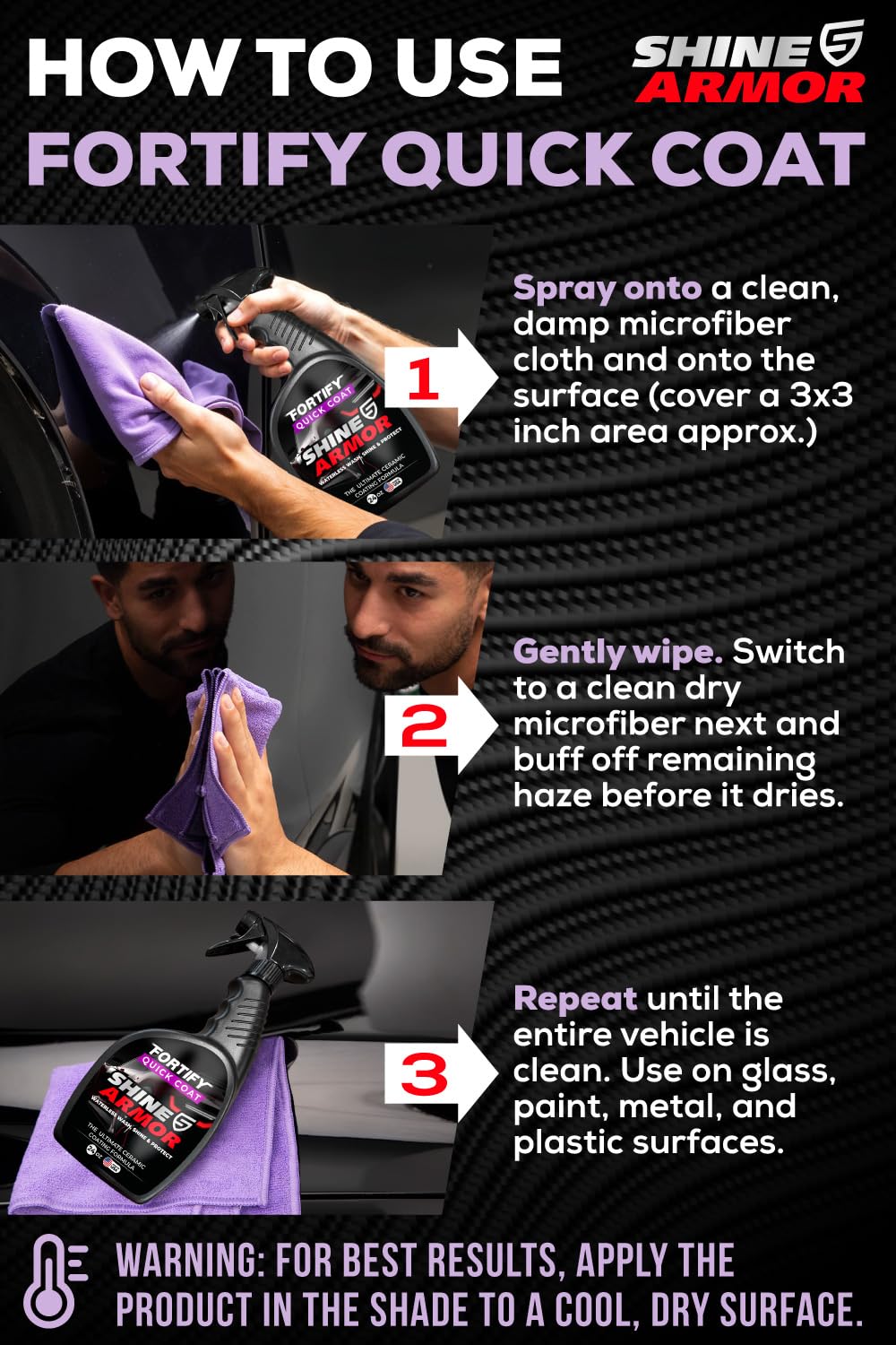 SHINE ARMOR Quick Coat spray nozzle applying coating to painted surface for hydrophobic protection