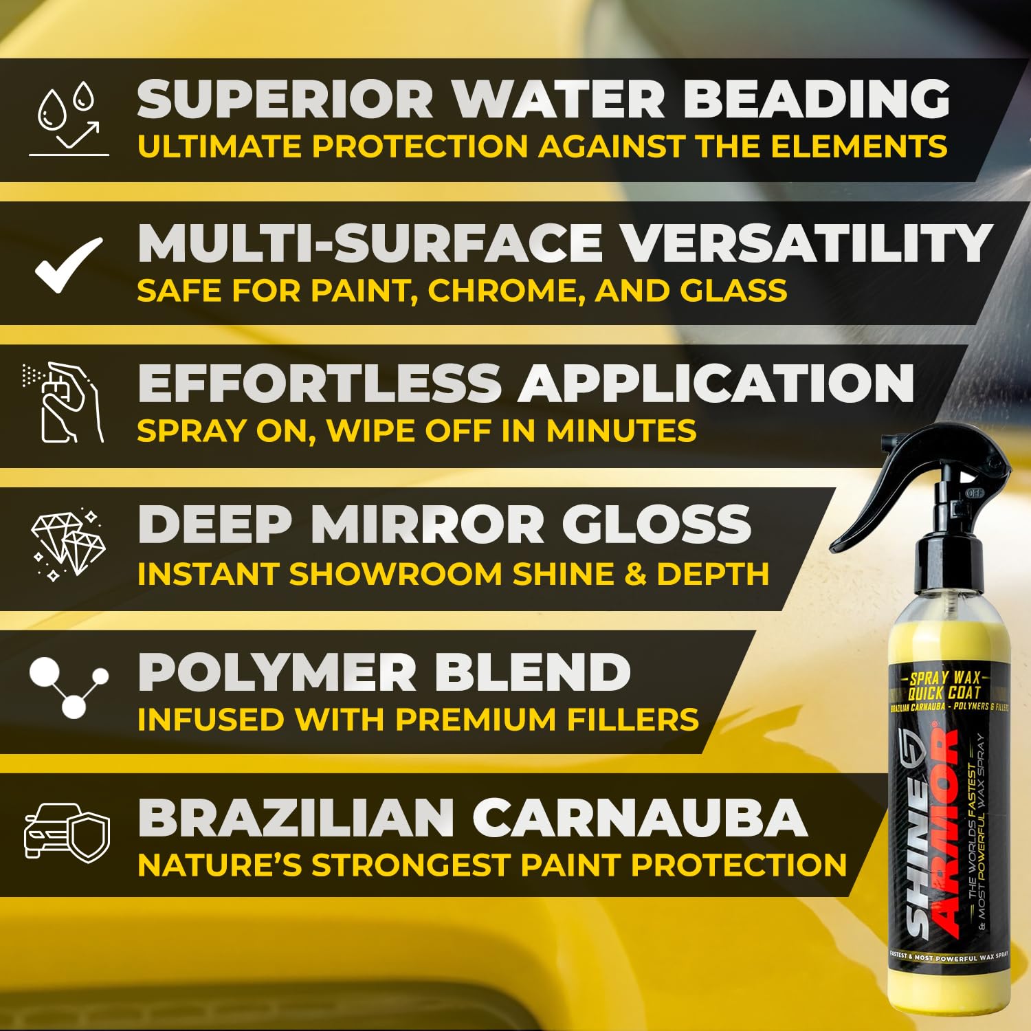 SHINE ARMOR showroom gloss finish elevates color and clarity after a simple spray.