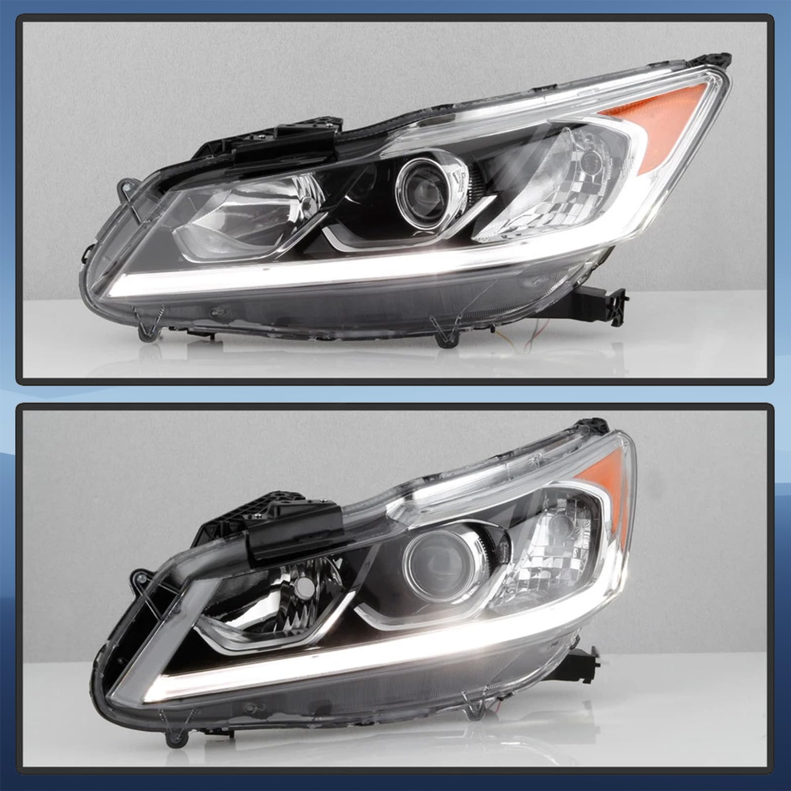 SHINESELL chrome housing with amber reflector provides factory-style appearance.