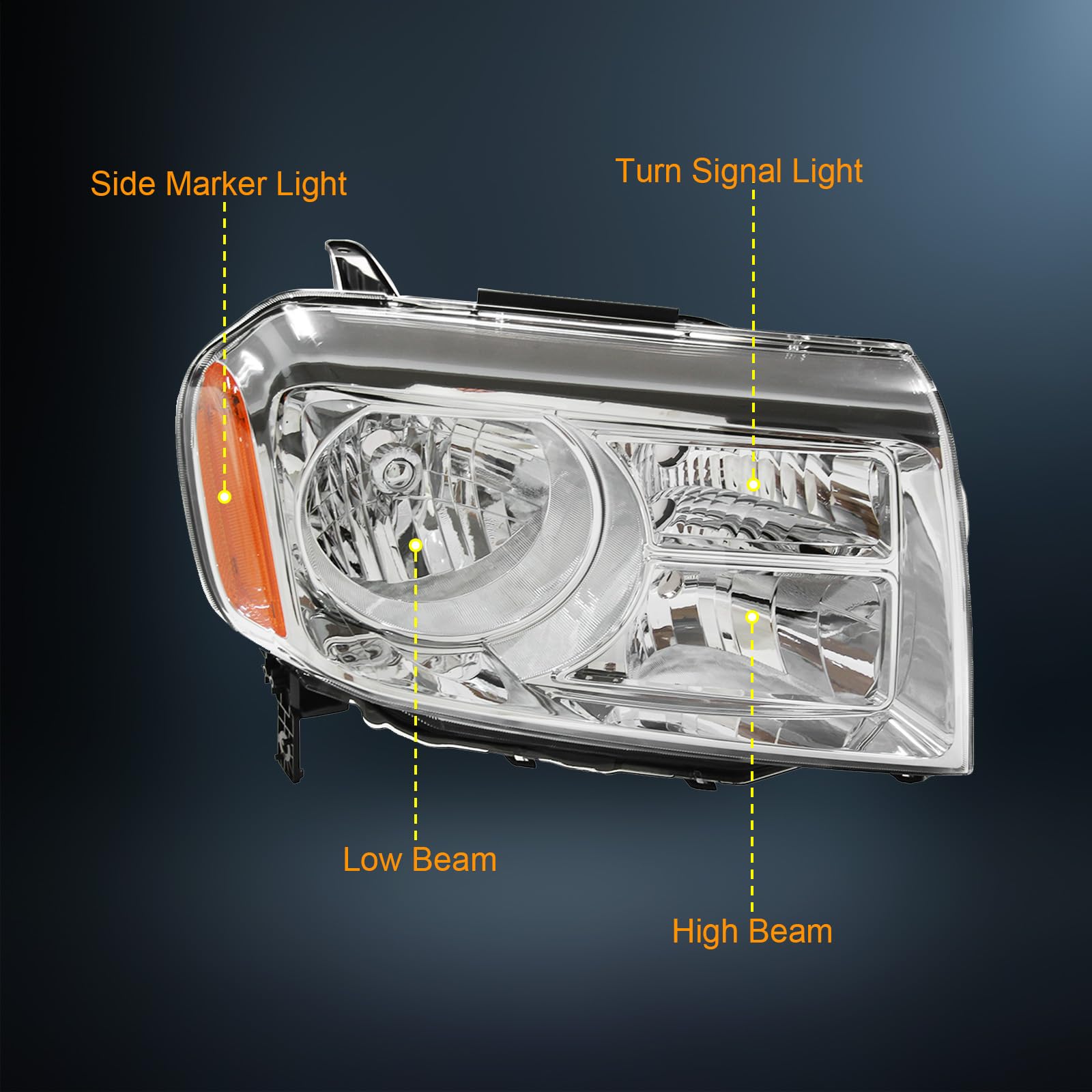 SHINESELL Pilot headlights assembly driver-side chrome housing adds durable style