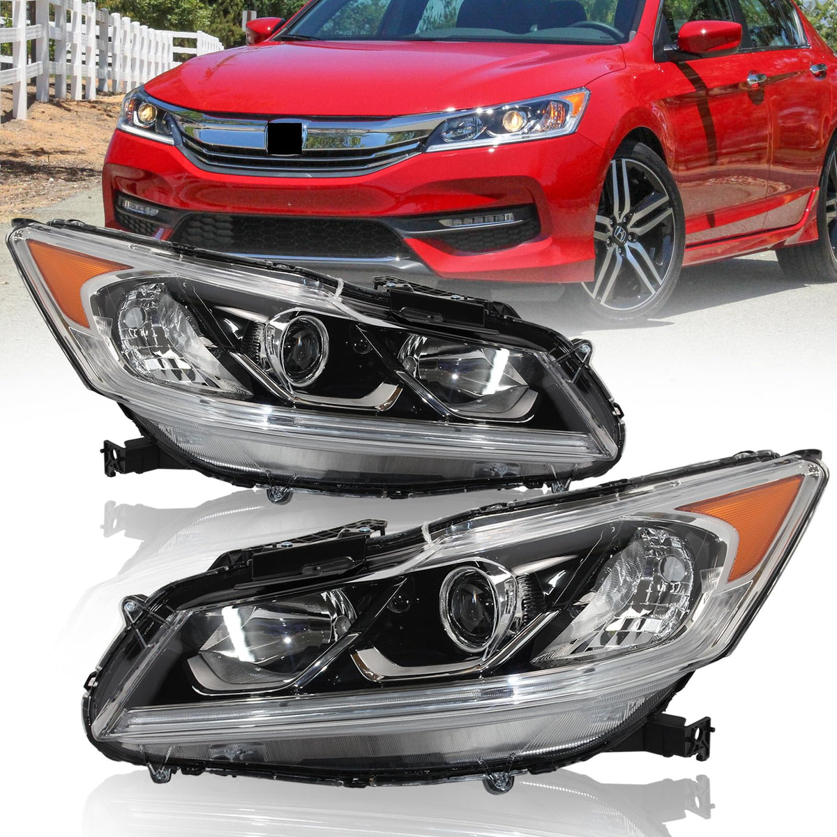 SHINESELL projector headlight for Honda Accord 2016-2017, driver-side with chrome housing for OE-like look.