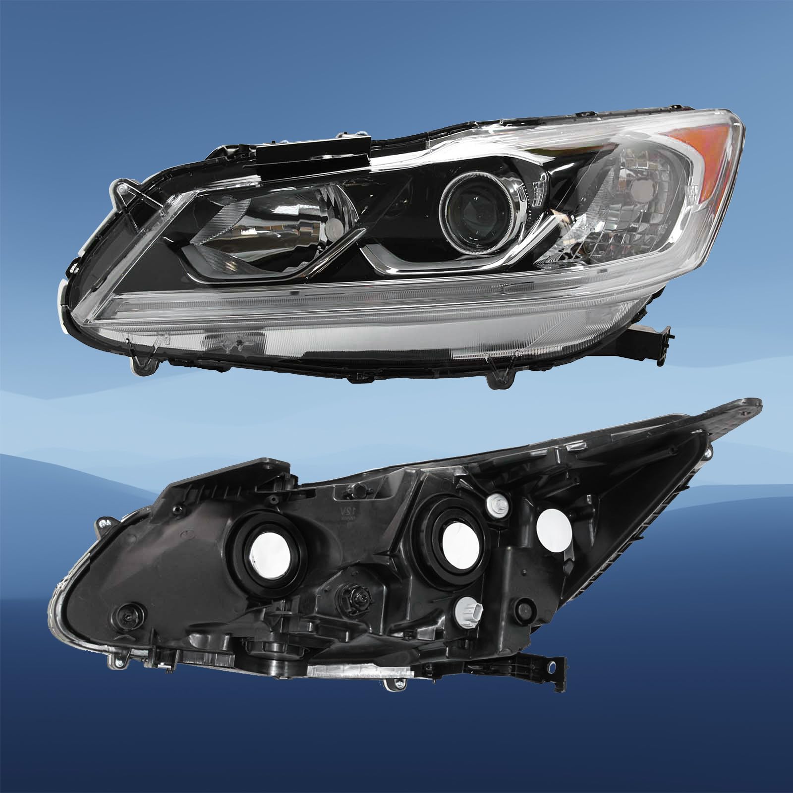 SHINESELL projector headlight for Honda Accord 2016-2017, passenger-side with clear lens.