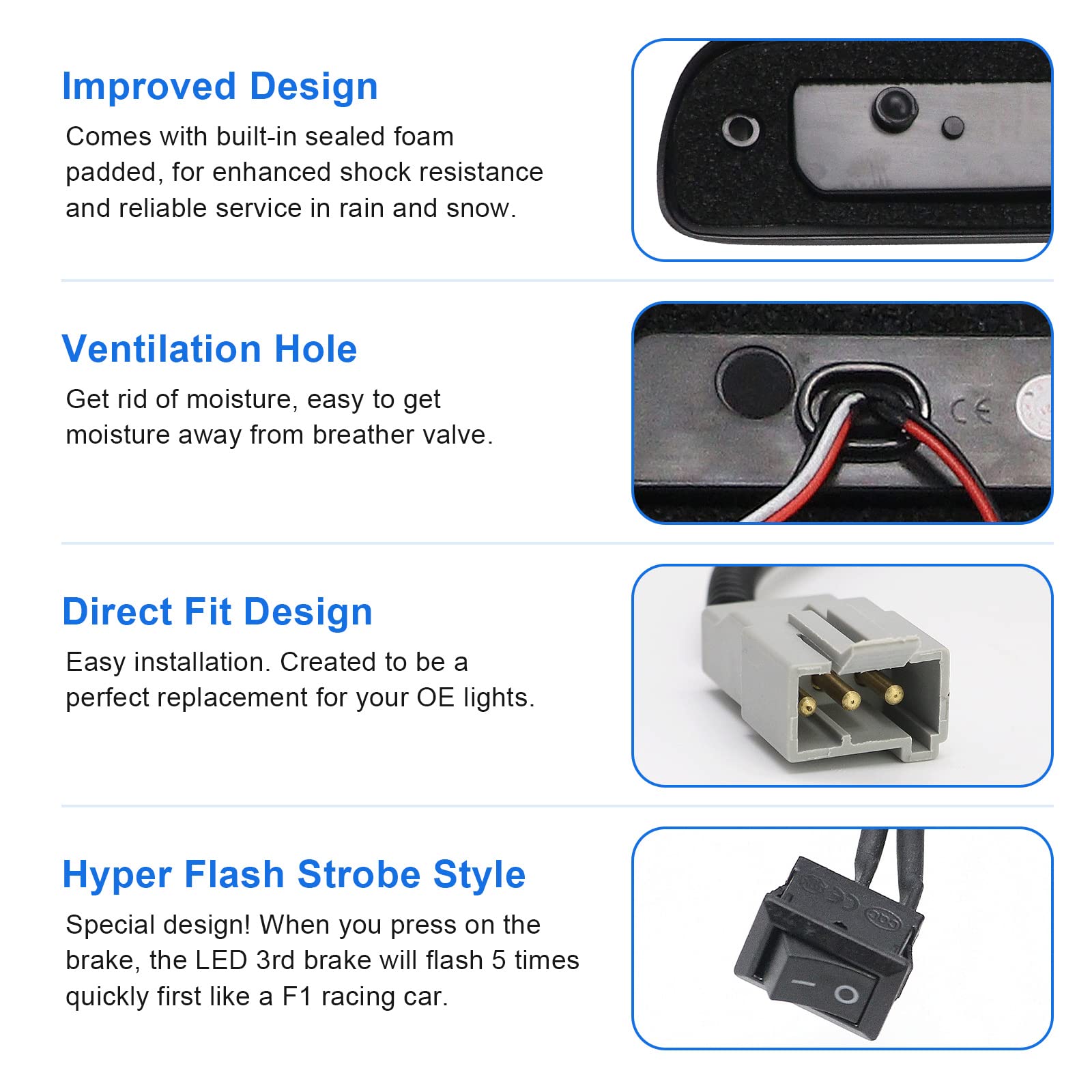 SHINEFIT 3rd brake light strobe mode activated for racing-style signaling