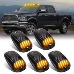 SHINEFIT LED cab clearance light on Ram 1500 close-up shows amber smoked lens for brighter night visibility.