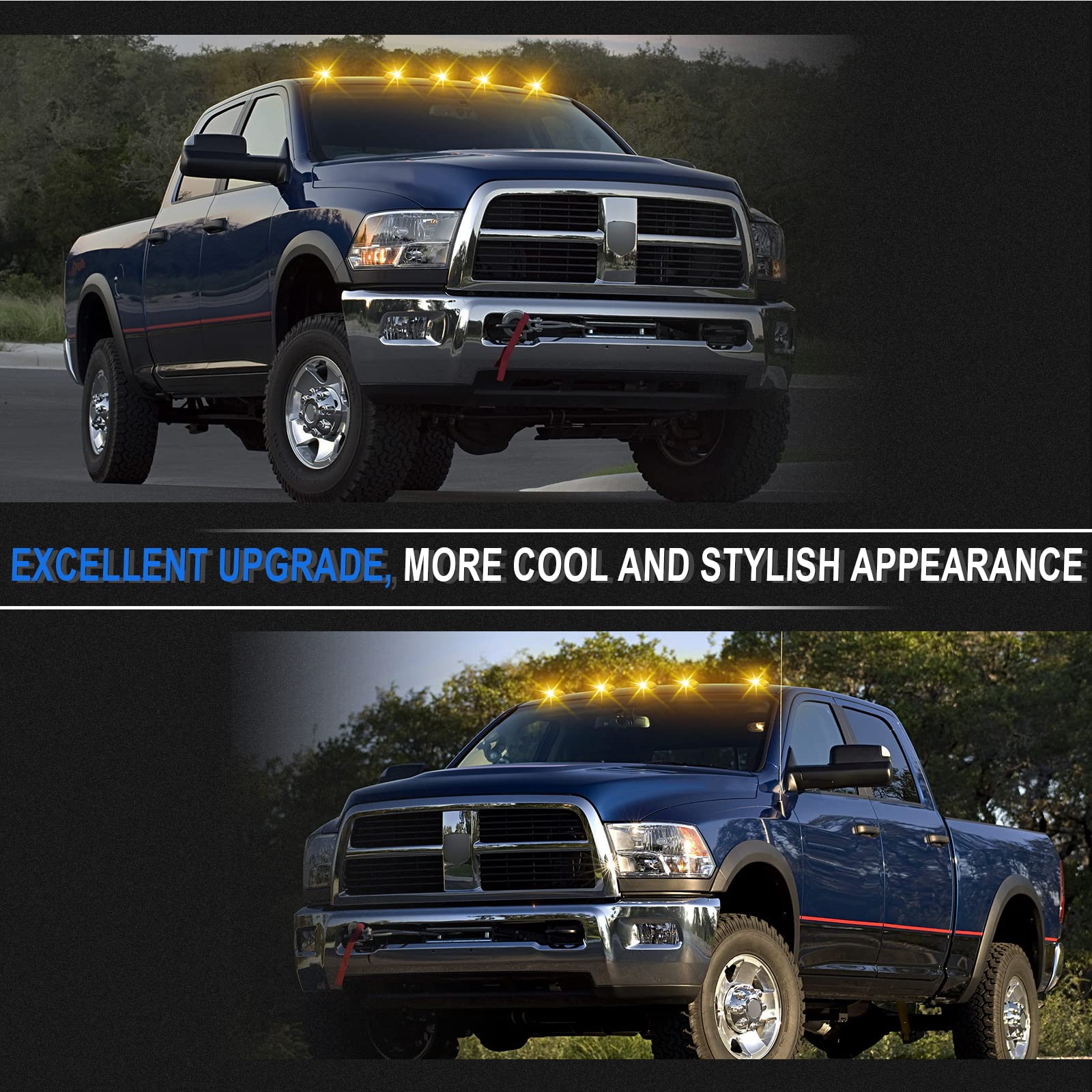 SHINEFIT LED cab light Ram 3500 front view enhances daytime recognition and road presence.