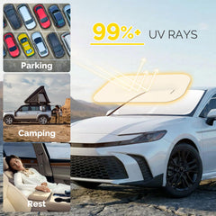 SHINEHOME Camry sunshade folded compactly for easy storage in the door pocket