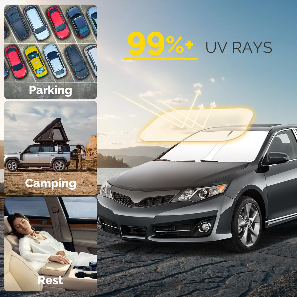 SHINEHOME Camry windshield sun shade folded storage bag demonstrates compact storage