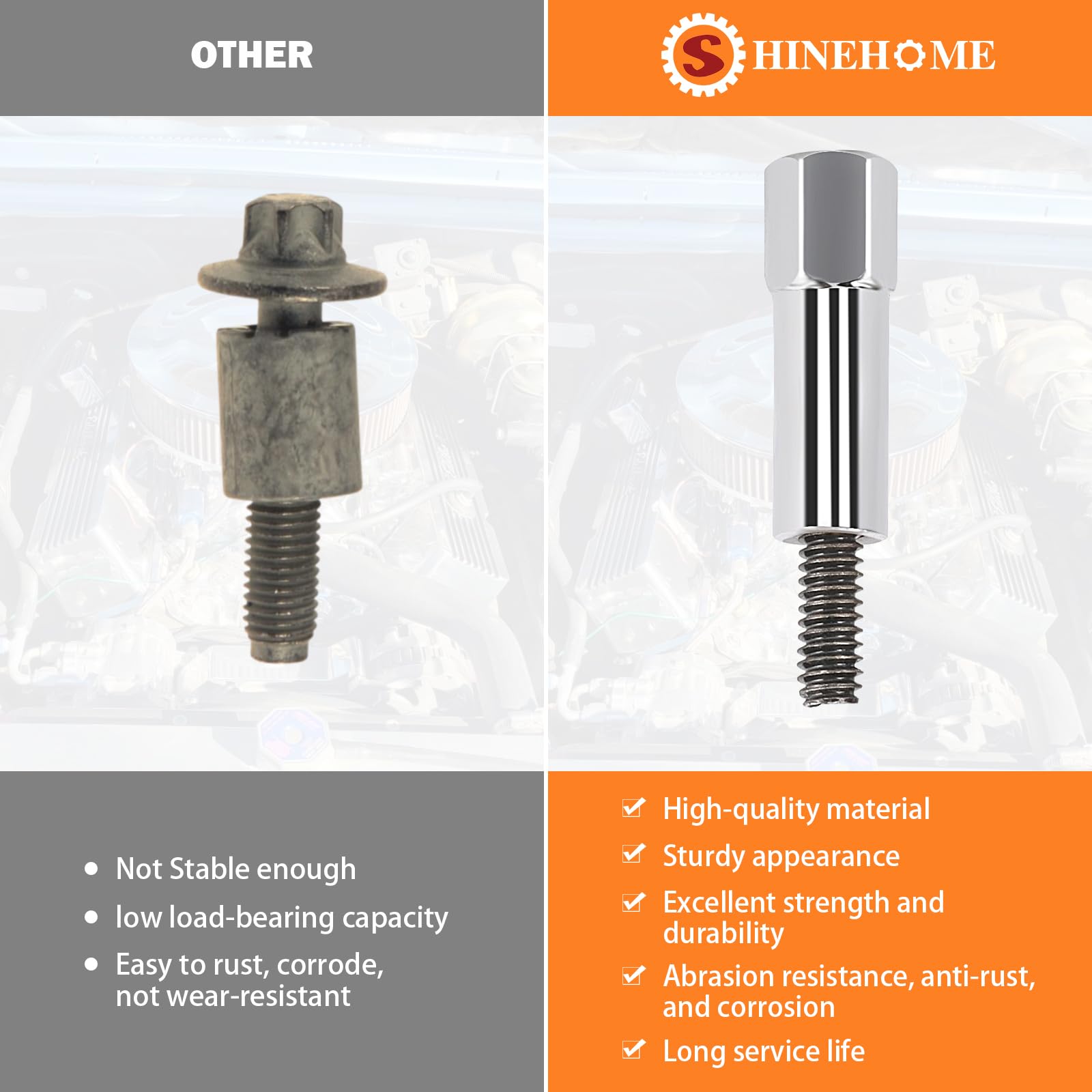 SHINEHOME Chevy 350 valve cover bolts 1/4-20 thread ensure a precise, stable fit.