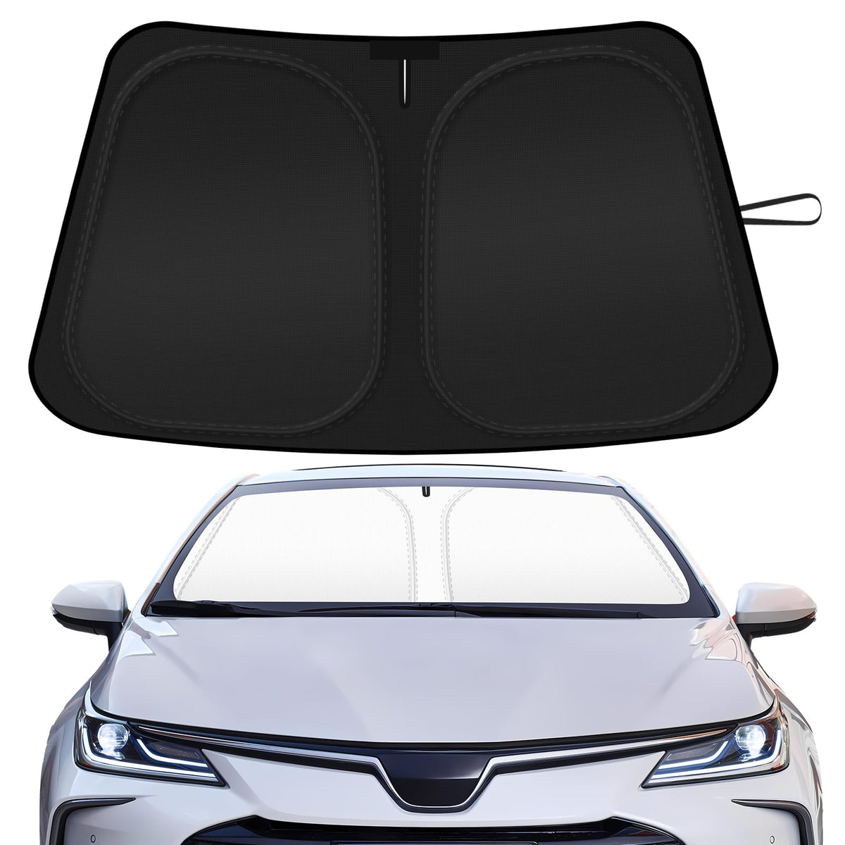 SHINEHOME Corolla windshield sun shade front view blocks UV rays and heat.