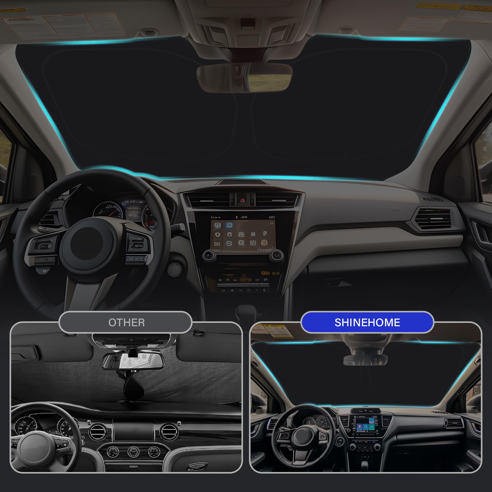 SHINEHOME Crosstrek sun shade black layer blocks heat buildup inside the cabin.