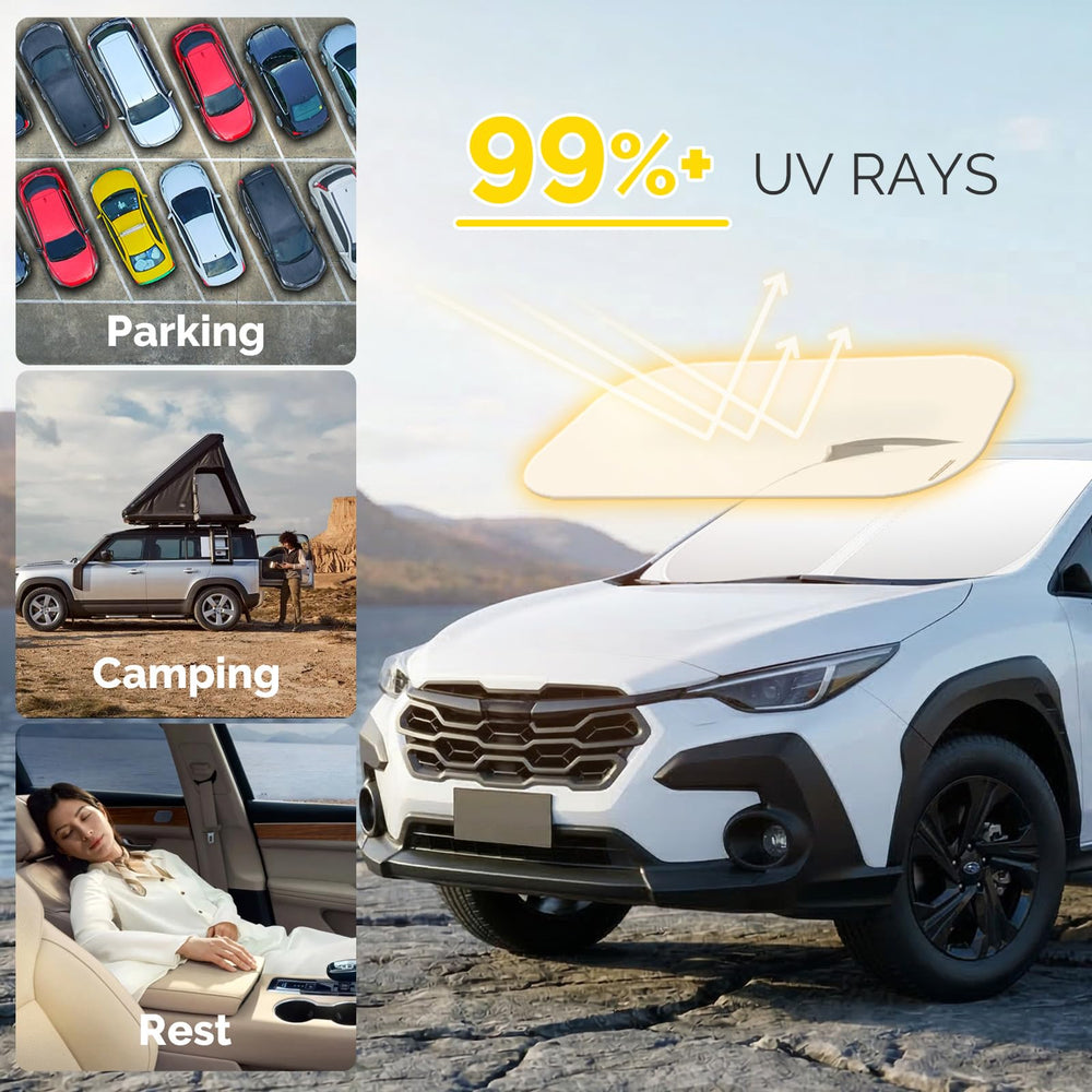 SHINEHOME Crosstrek sun shade folded compact stores easily when not in use.