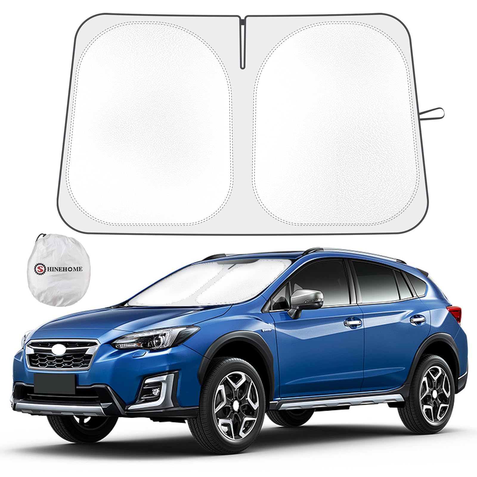 SHINEHOME Crosstrek sun shade front unfolded blocks sun glare and lowers interior heat.