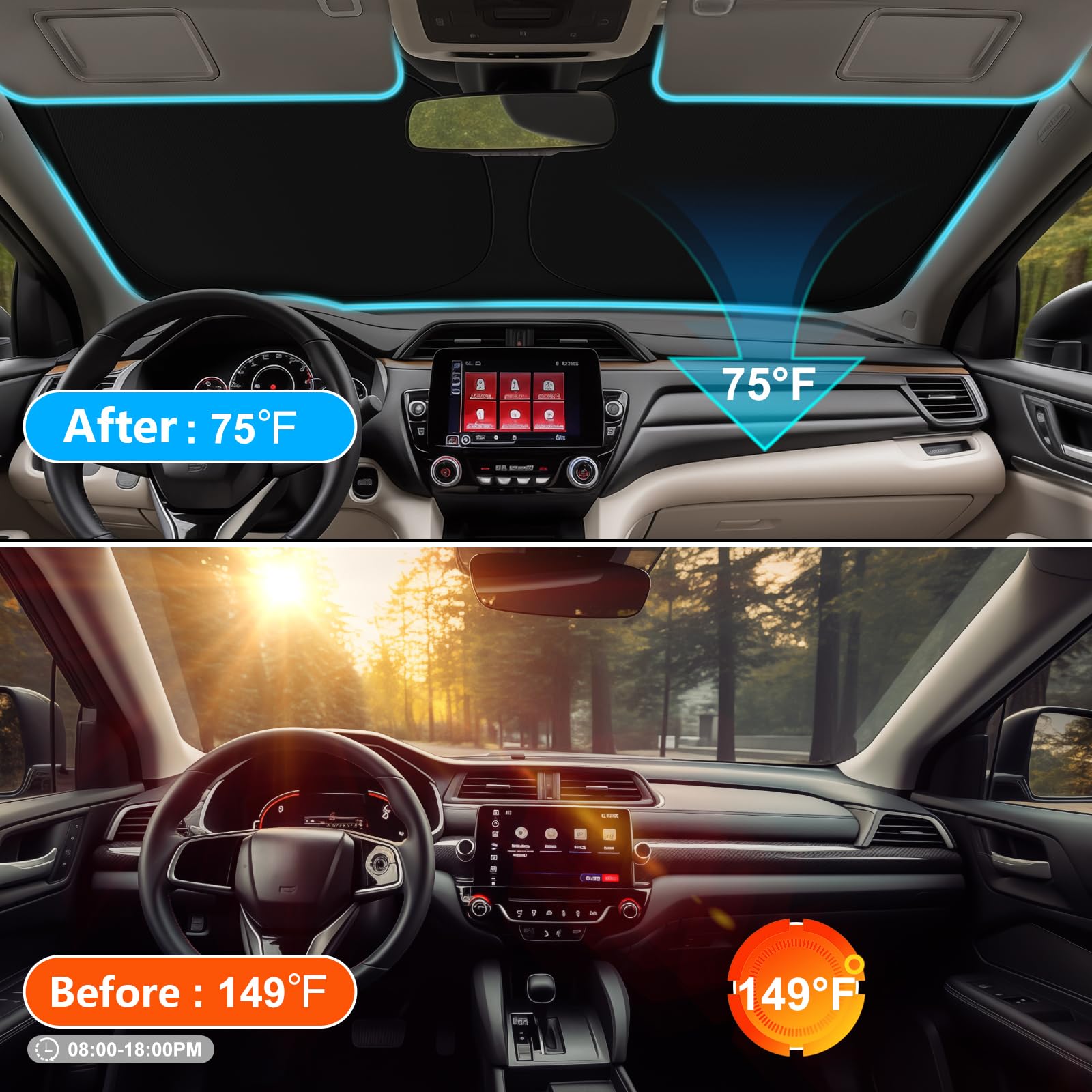 SHINEHOME CR-V sun shade easy installation shown on windshield.