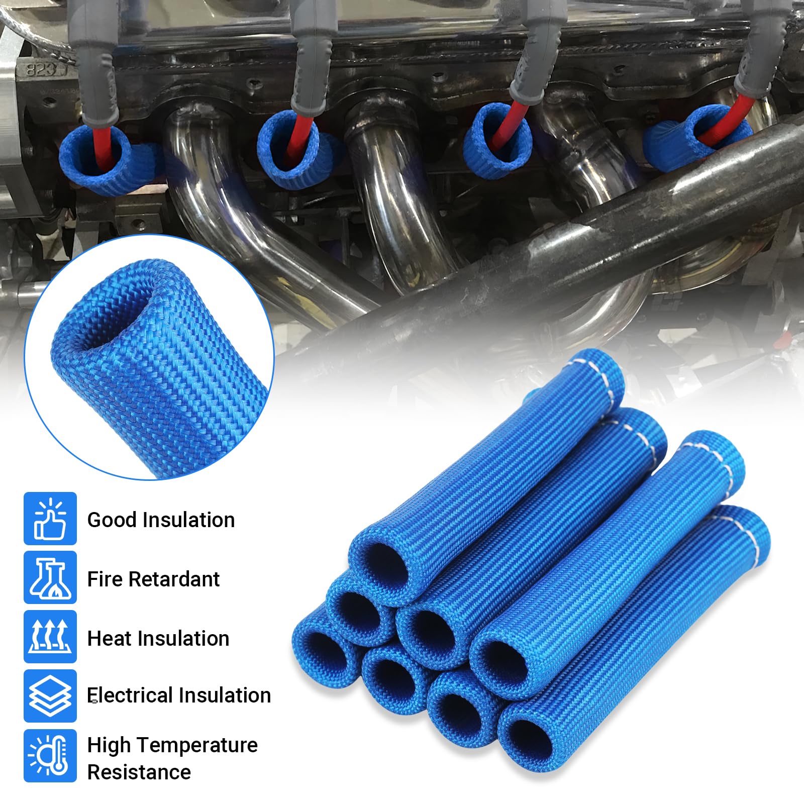 SHINEHOME eight-pack blue sleeves for multiple cylinders.
