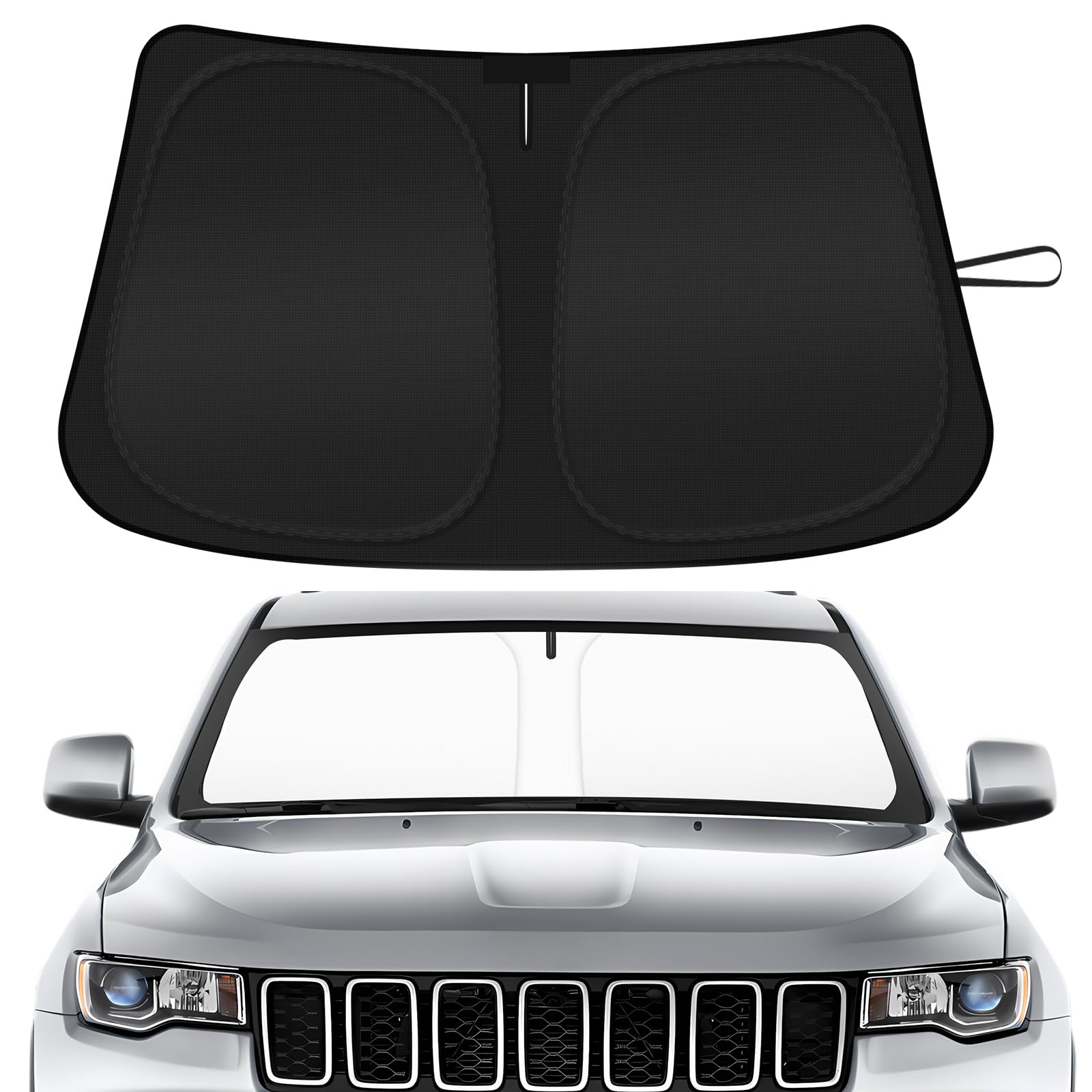 SHINEHOME Jeep Grand Cherokee windshield sun shade front view blocks heat.