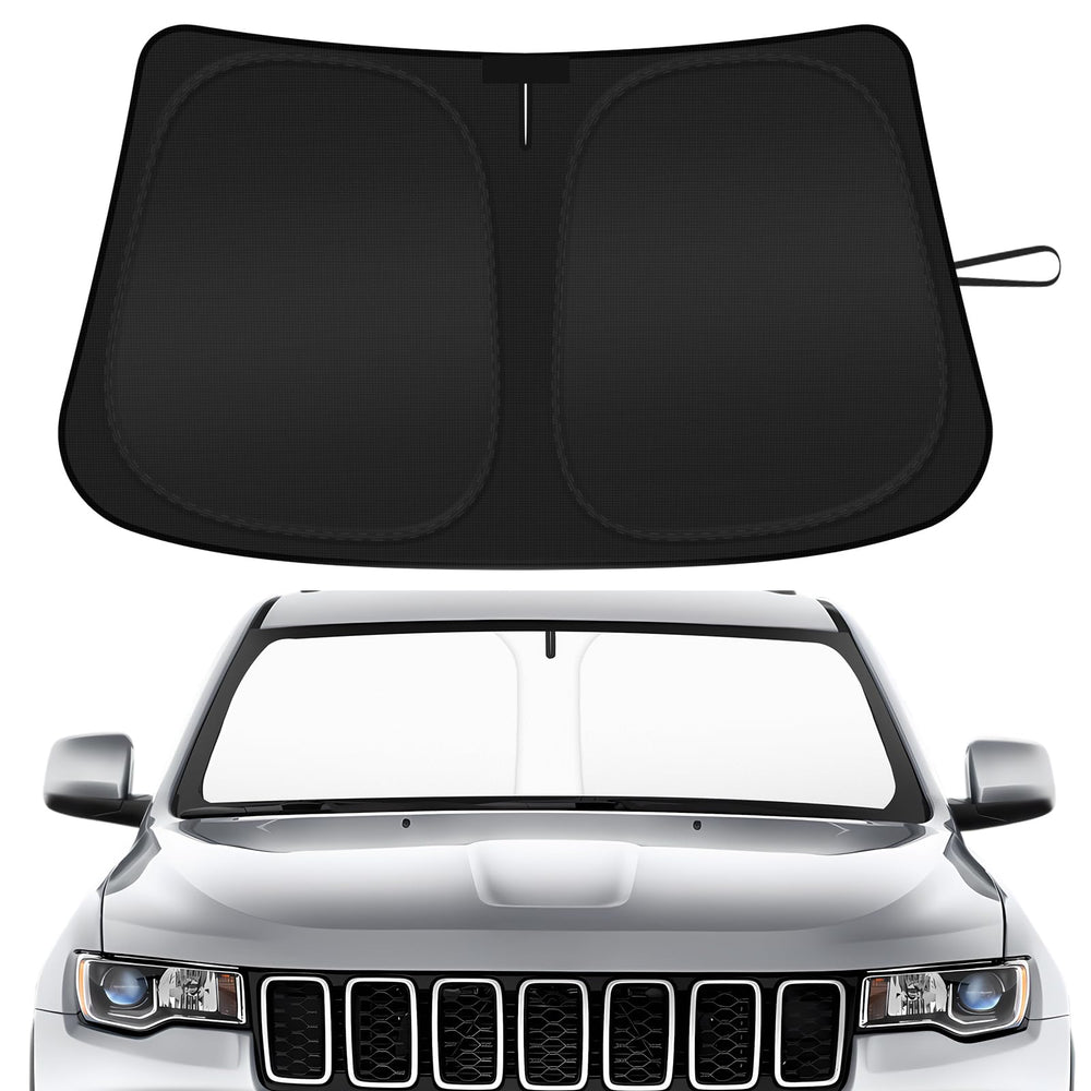 SHINEHOME Jeep Grand Cherokee windshield sun shade front view blocks heat.