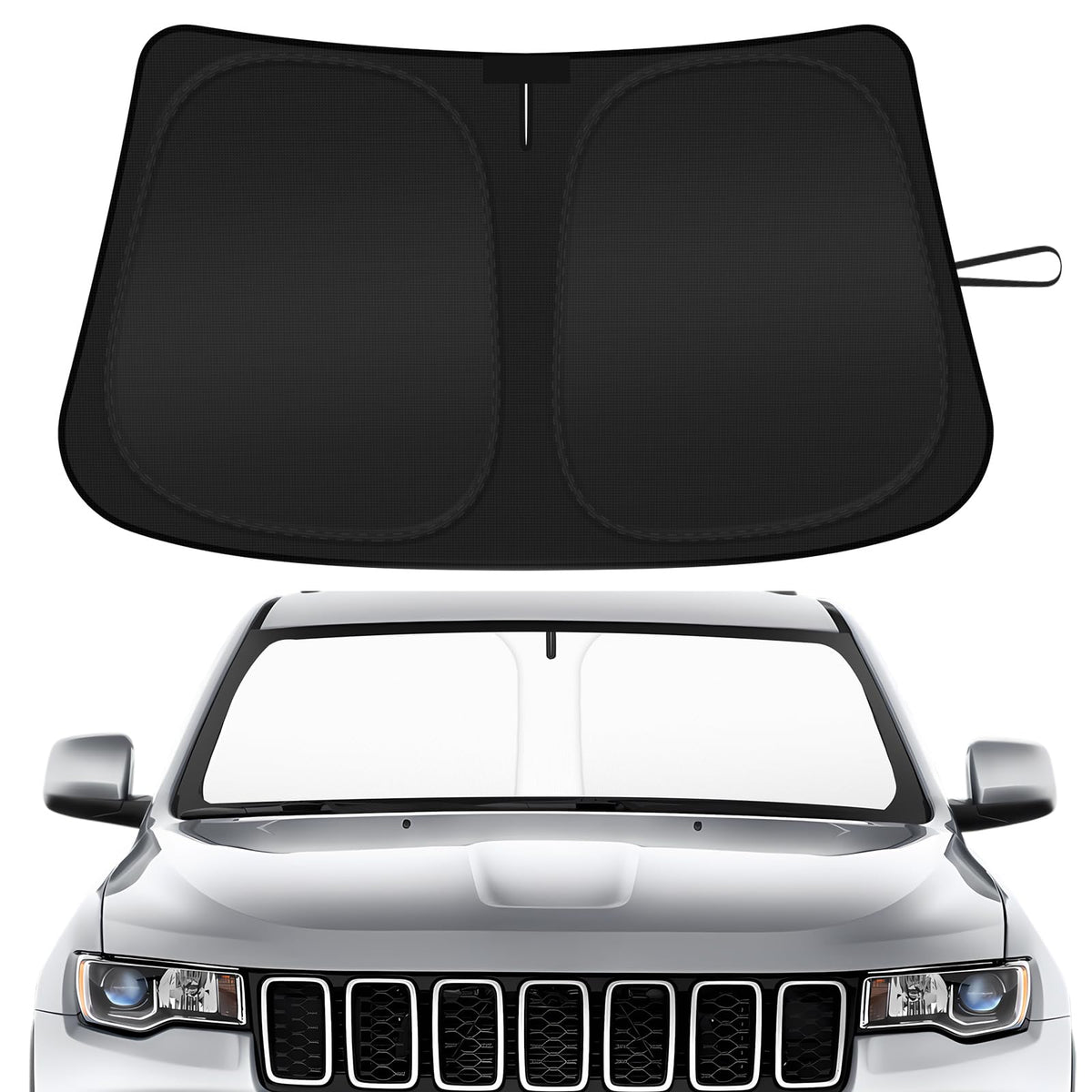 SHINEHOME Jeep Grand Cherokee windshield sun shade front view blocks heat.
