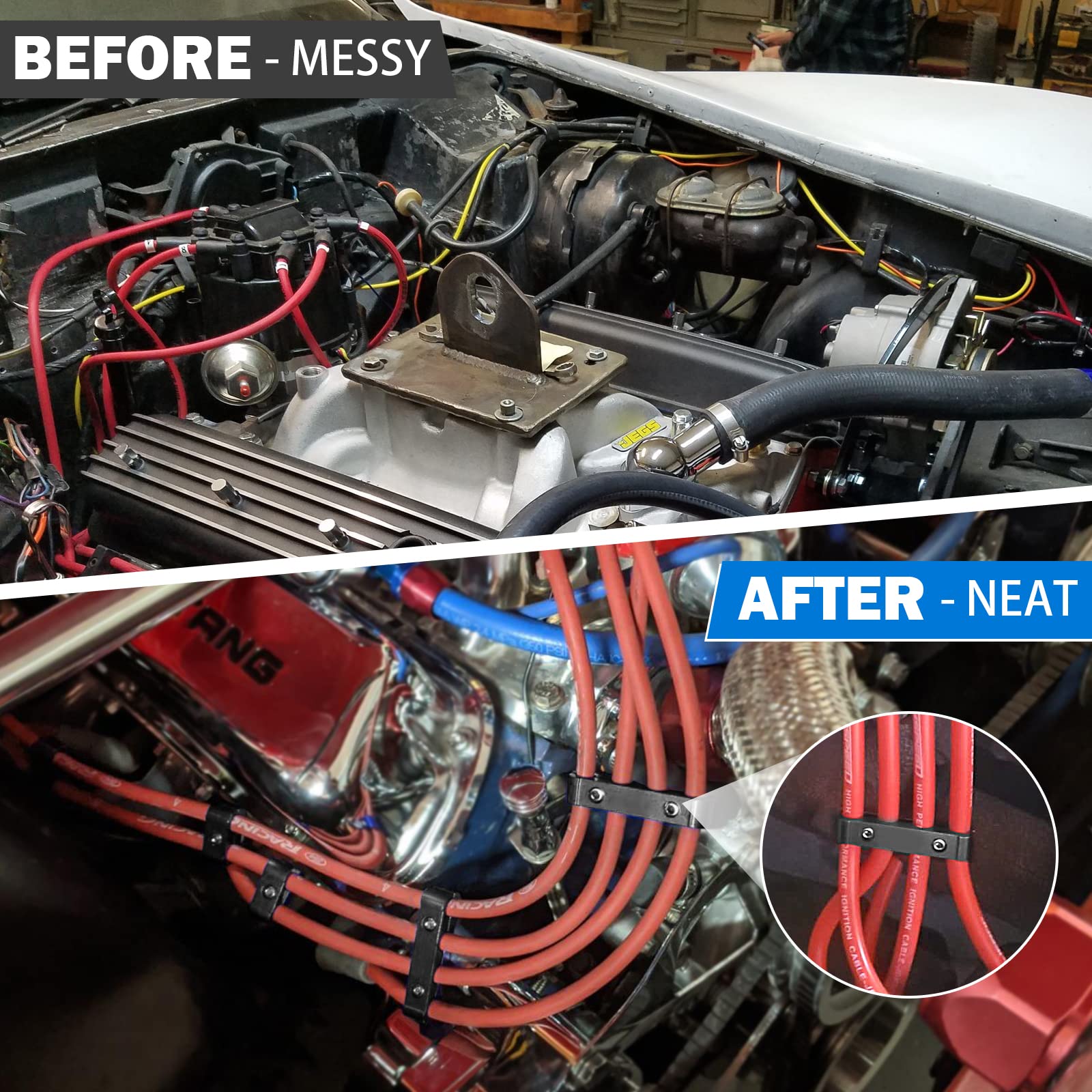 SHINEHOME organized engine bay with wire management for tidier look