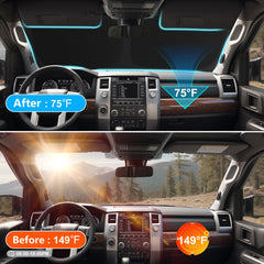SHINEHOME Rav4 sunshade extended windshield demonstrates heat reduction and cooler driving conditions.
