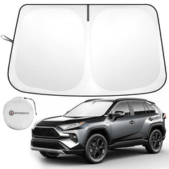 SHINEHOME Rav4 sunshade front view blocks UV rays and keeps the cabin cool.