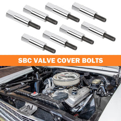 SHINEHOME SBC valve cover bolts eight-piece set with chrome finish keeps valve covers secure.