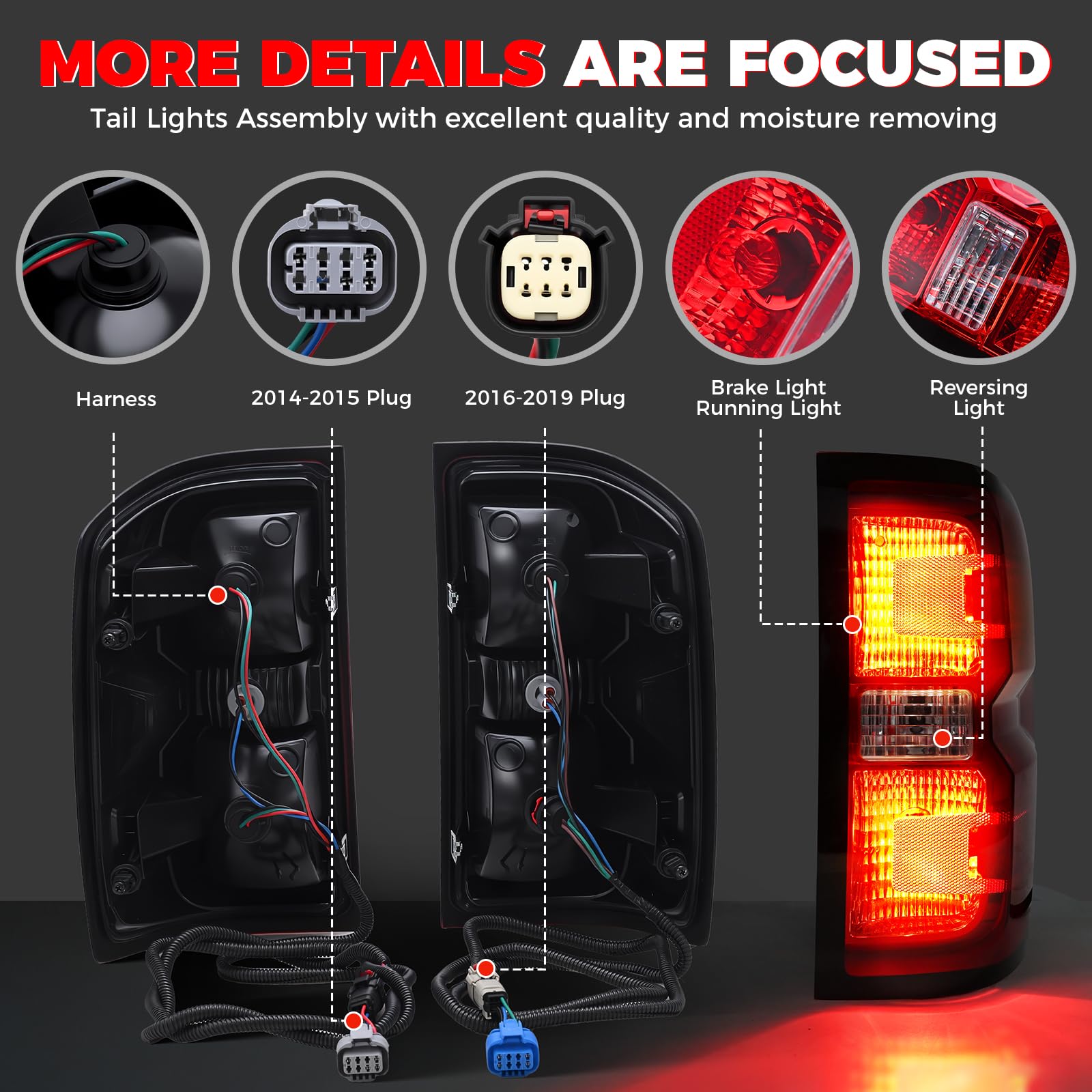 SHINEHOME Sierra 3500HD tail light back view with bold red glow.