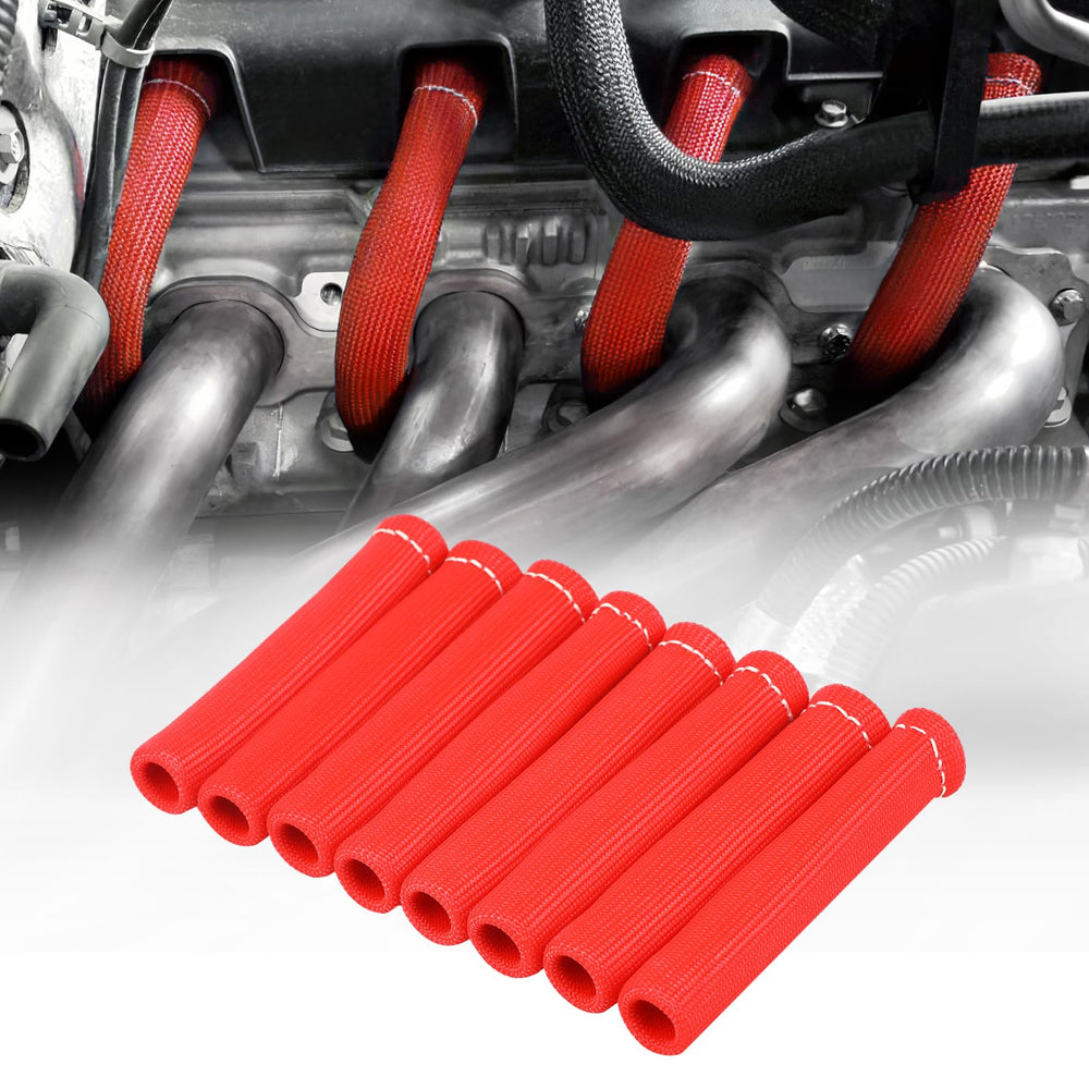 SHINEHOME spark plug boot protector closeup showing heat-resistant protection near headers