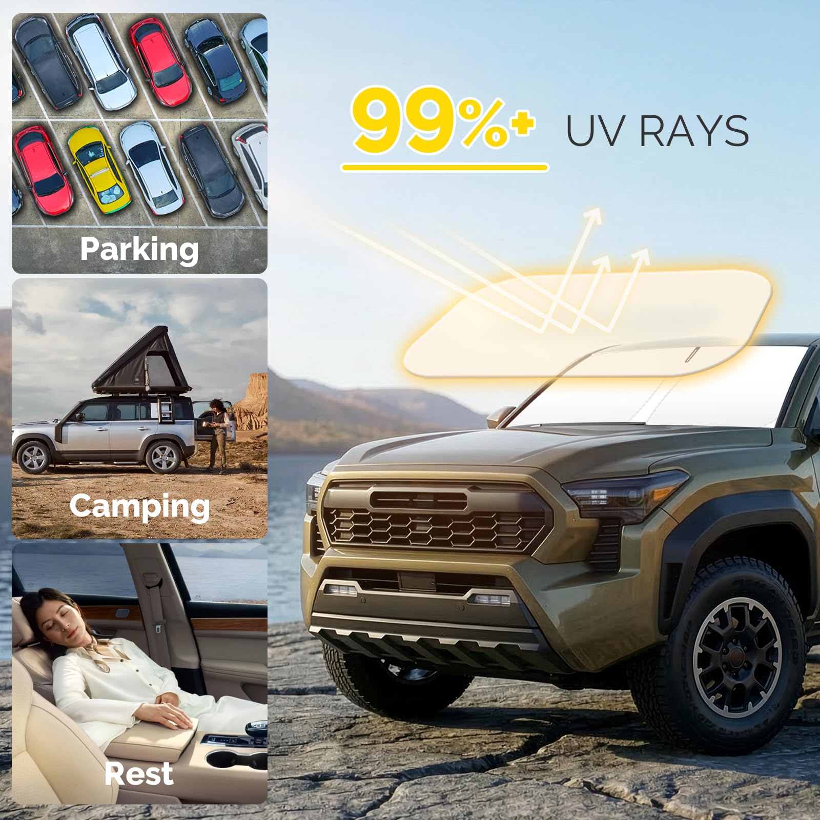 SHINEHOME Tacoma sun shade folded compact shows easy storage when not in use.