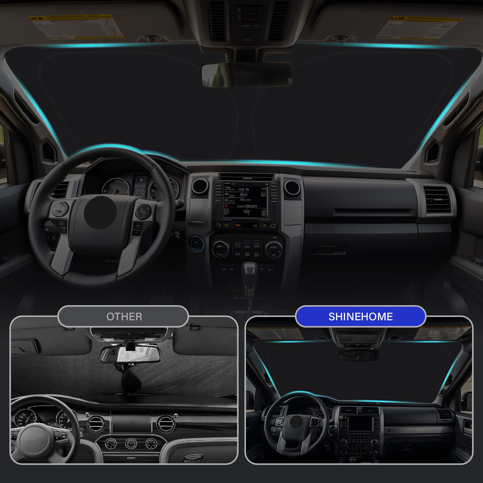 SHINEHOME Tacoma sun shade UV-blocking prevents sun damage to dashboard and seats.